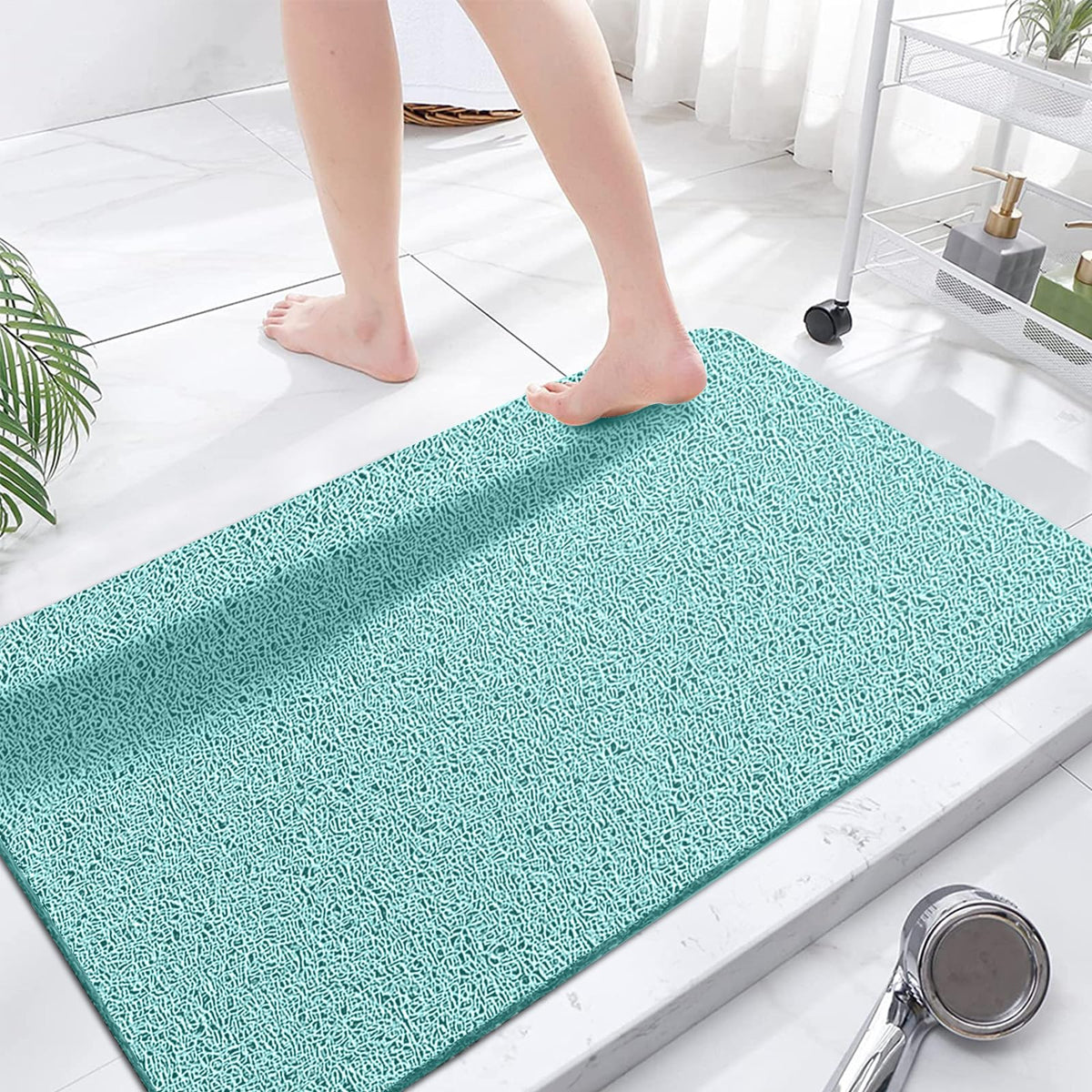 godehone Shower Mats Non Slip Without Suction Cups, PVC Loofah Bathroom Mats, Loofah Mats for Shower and Bathroom, Quick Drying, 15.7× 36 Inch, Grey