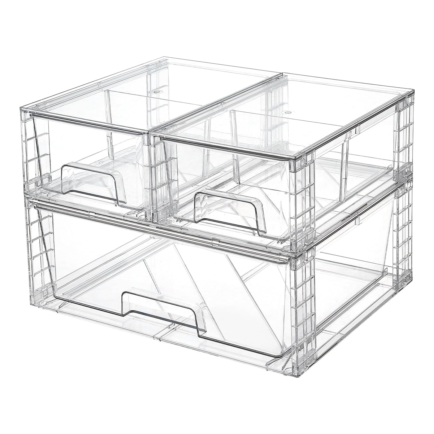 Vtopmart Clear Stackable Storage Drawers, 4 Pack Kitchen Cabinet Set | Medium and Small Pull-Out PET Drawers with Stackable Design for Kitchen Cabinets, Pantry, Under Sink, Medicine