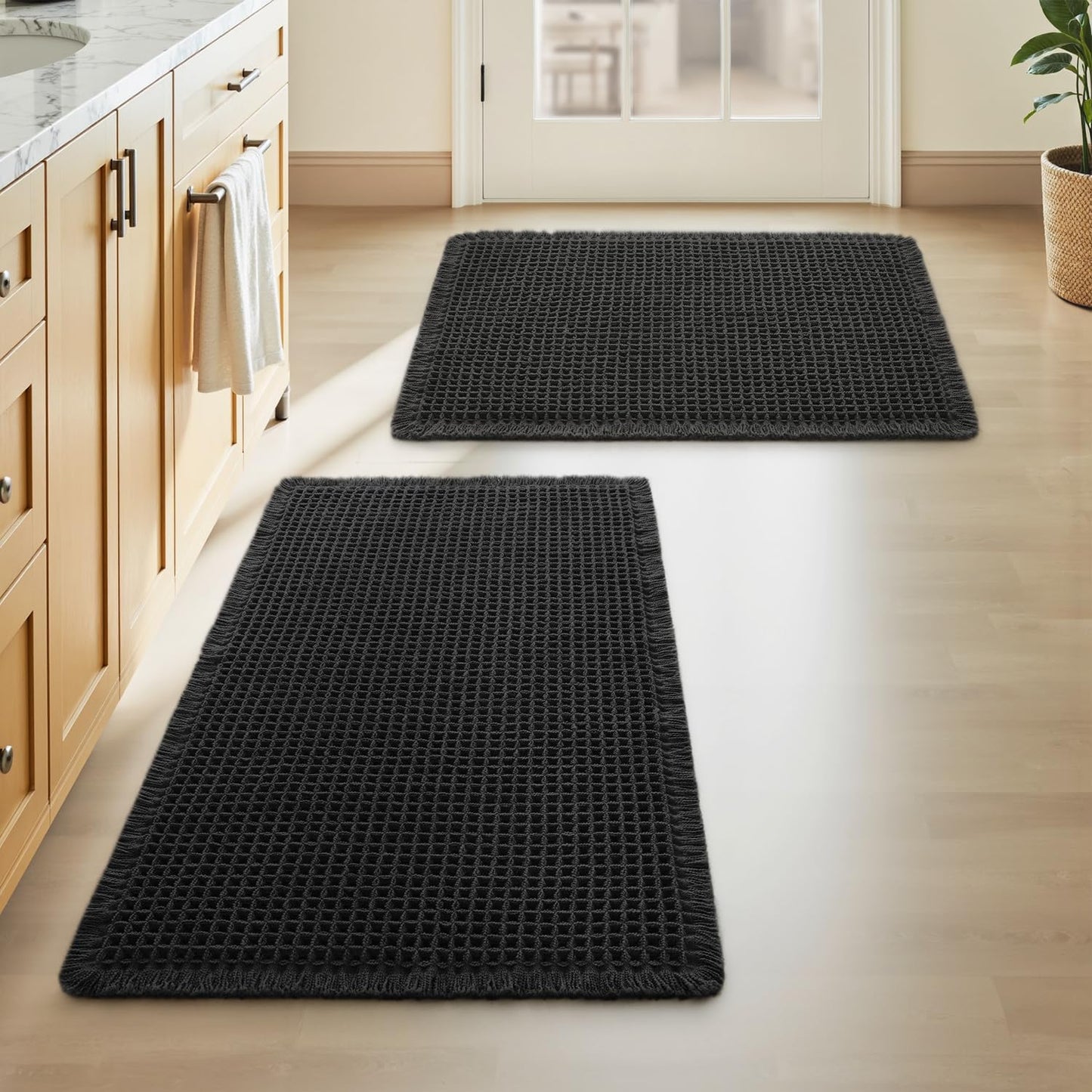 Upgraded Waffle Bath Mat Ultra Absorbent Non Slip Bathroom Mat, 17" x 24" | Brown, Quick Dry Washable Bathroom Rugs, Extra Soft Decorative Bath Rugs for Bathroom Floor, Beside Tub and Shower