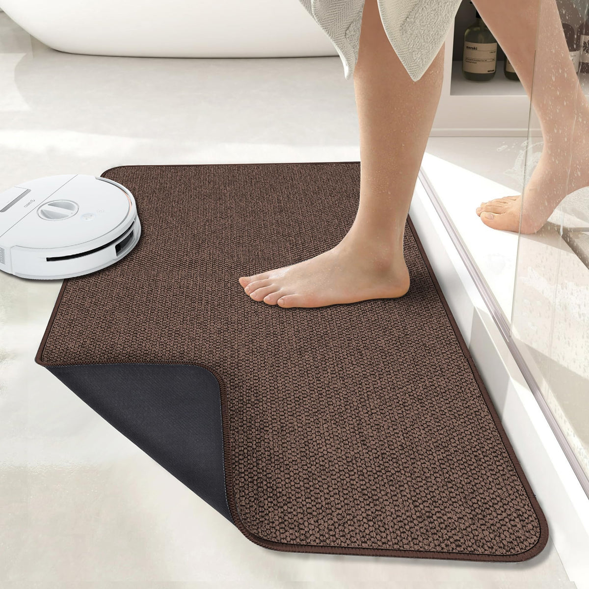 Bath Mat,Ultra Thin Bathroom Rugs,Rubber Bath Mats for Bathroom,No Slip Bath Rugs,Quick Dry,Machine Washable,Low Pile,Absorbent,Shower Outside,Sink,Home Decor Accessories.Grey,1'5"x2'3"(17x27Inch)