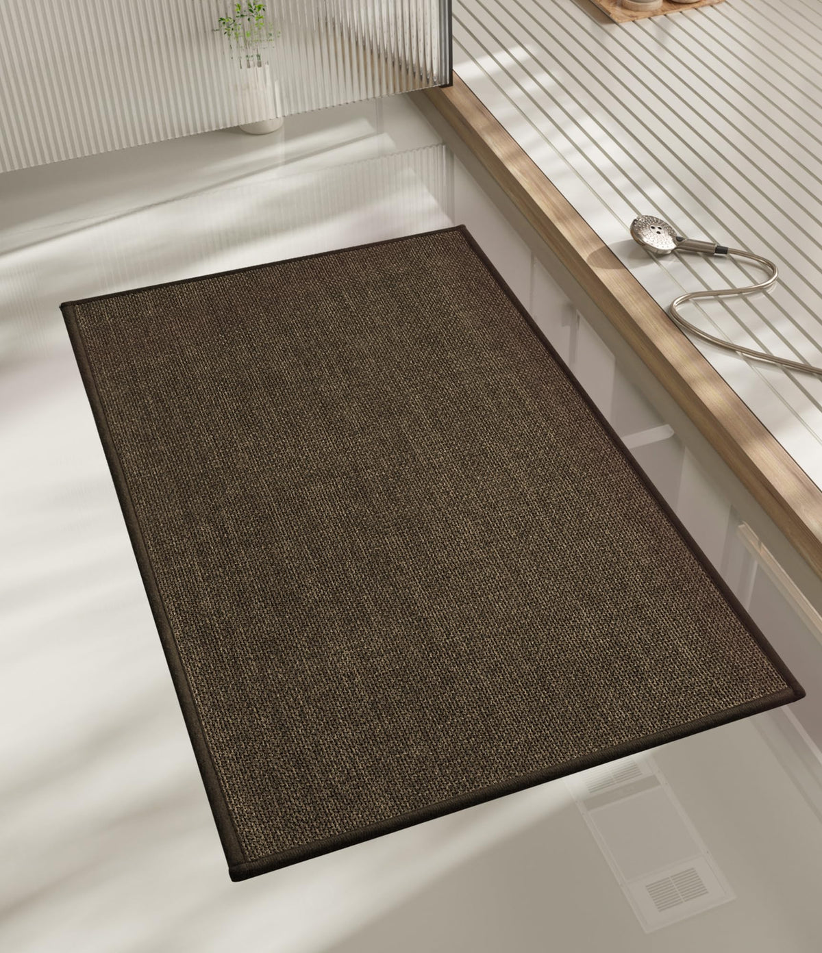 chakme Bathroom Rugs Mat 24x17, Ultra Thin Non Slip Bath Mat Small Quick Dry Absorbent Bath Mat for Bathroom Floor, (Dark Beige, 24"x17")