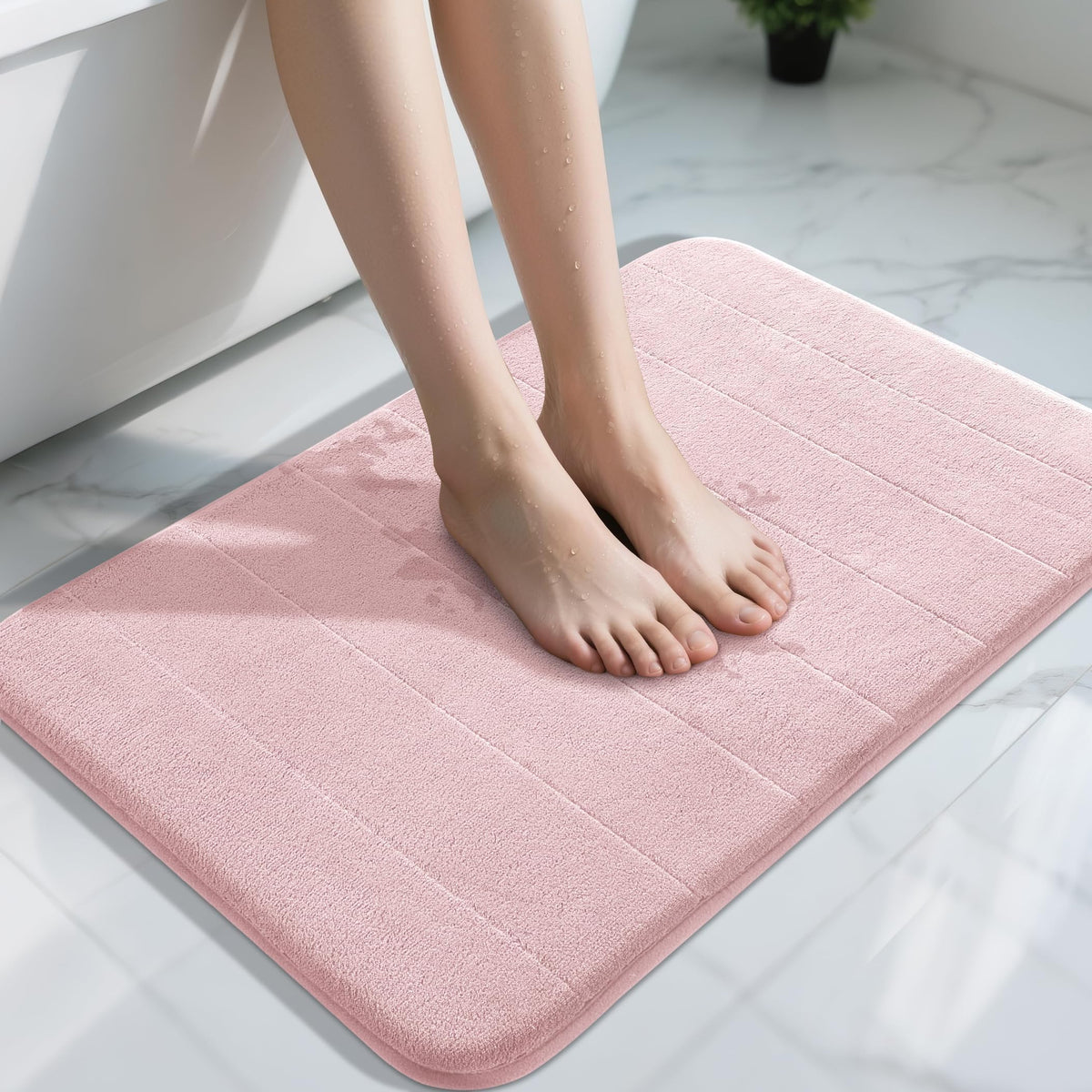 Yimobra Memory Foam Bath Mat, Super Soft Absorbent Bathroom Rug Non Slip, Quick Dry, Machine Washable Floor Carpet for Tub Shower, Home Decor Accessories, 24x17, Grey