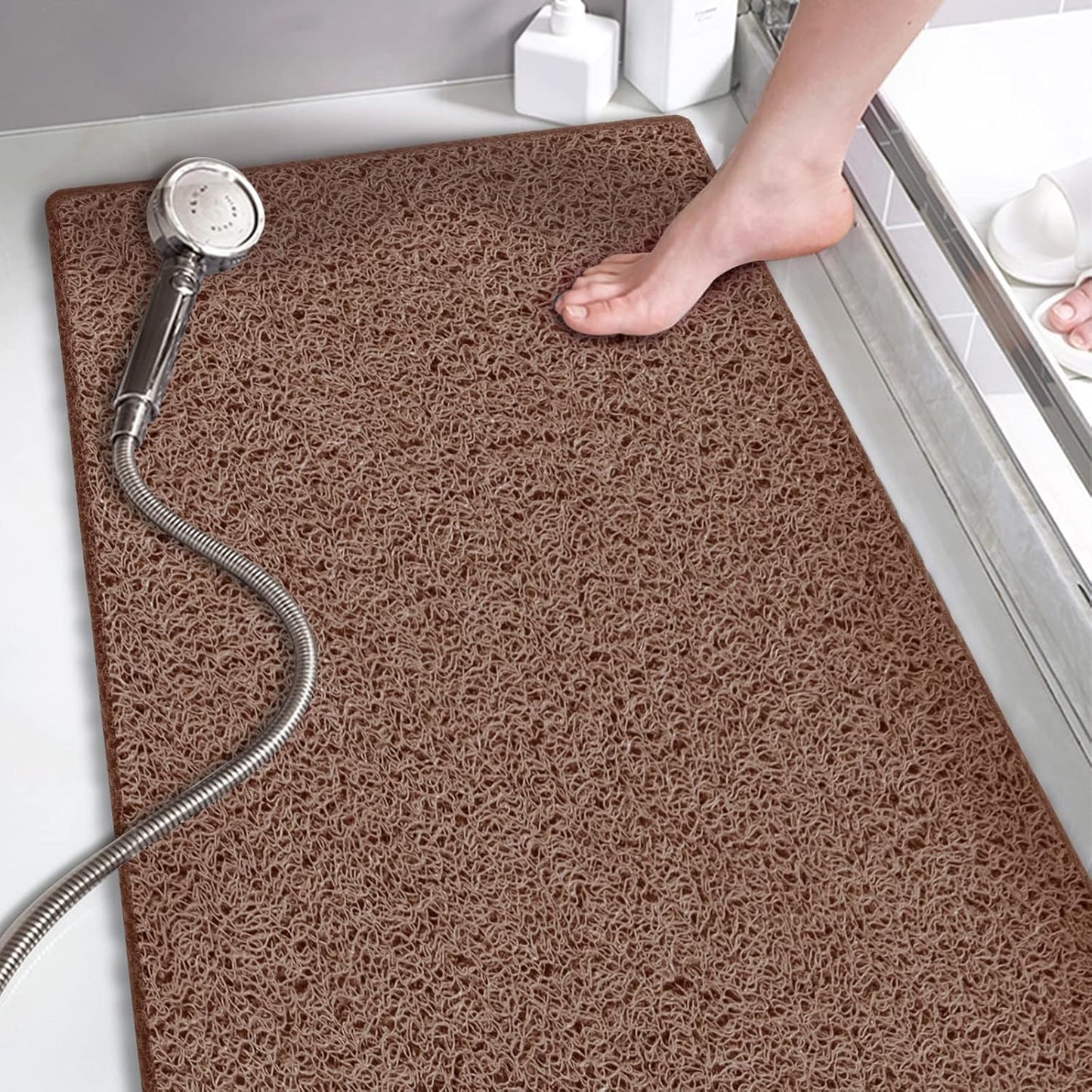godehone Shower Mats Non Slip Without Suction Cups, PVC Loofah Bathroom Mats, Loofah Mats for Shower and Bathroom, Quick Drying, 15.7× 36 Inch, Grey