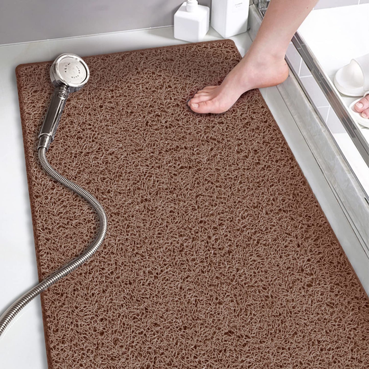 godehone Shower Mats Non Slip Without Suction Cups, PVC Loofah Bathroom Mats, Loofah Mats for Shower and Bathroom, Quick Drying, 15.7× 36 Inch, Grey