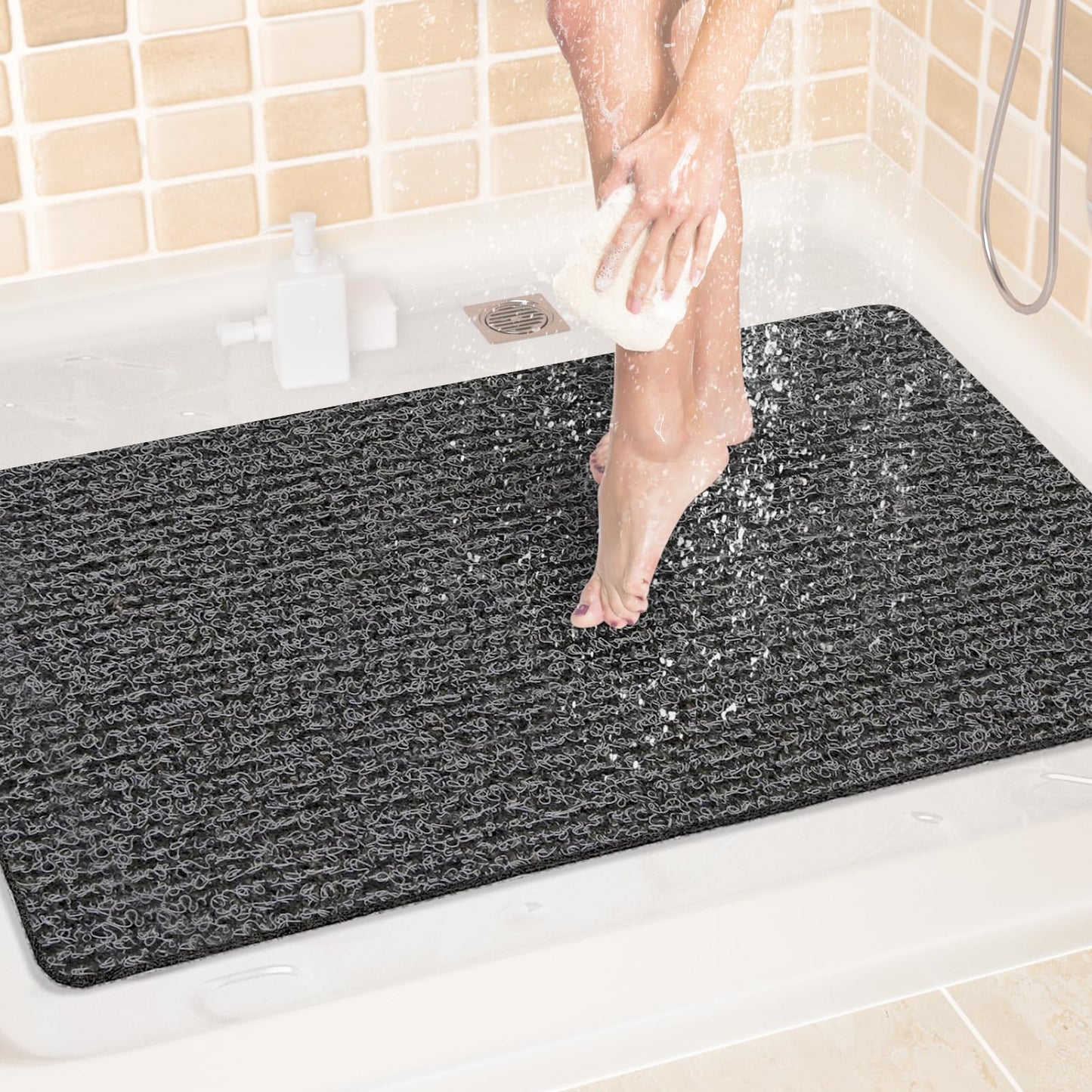 LuxStep Shower Mat Bathtub Mat,24x16 inch, Non-Slip Bath Mat with Drain, Quick Drying PVC Loofah Bathmat for Tub,Shower,Bathroom (Phthalate Free,Grey) | 24x16 inch PVC Loofah Bathmat for Tub,Shower,Bathroom (Phthalate Free,Grey)