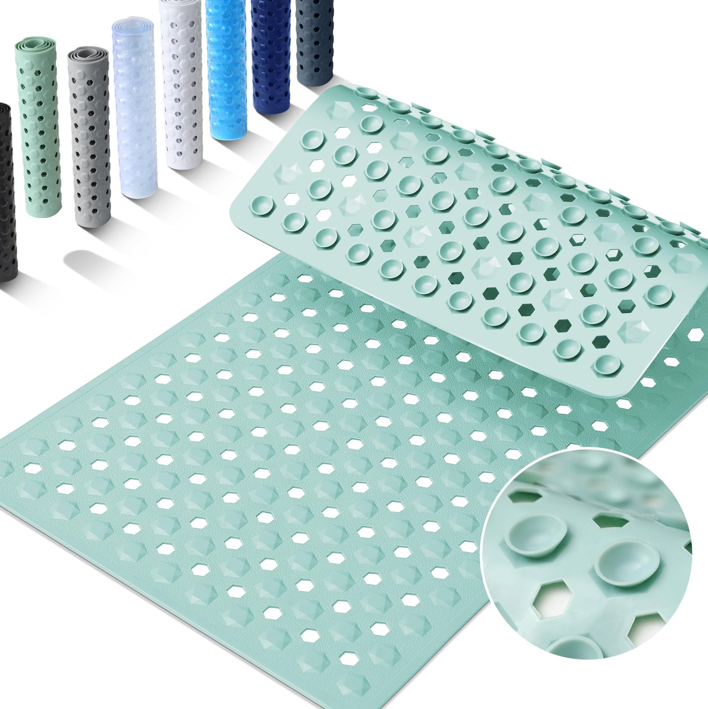 Yimobra Bathtub Mat Non Slip, 34.5"X15.5" Long Shower Mat for Inside Shower, Machine Washable Bath Mat with Drain Holes & Strong Suction Cups, Soft on Feet, Bathroom Essentials, Black