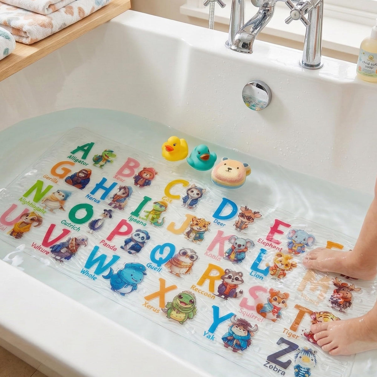 BEEHOMEE Bath Mats for Tub Kids,Baby Toddler - Large Cartoon Non-Slip Bathroom Bathtub Anti-Slip Shower Mats for Floor 35x15,Machine Washable XL Size Bathroom Mats (Blue-Octopus)