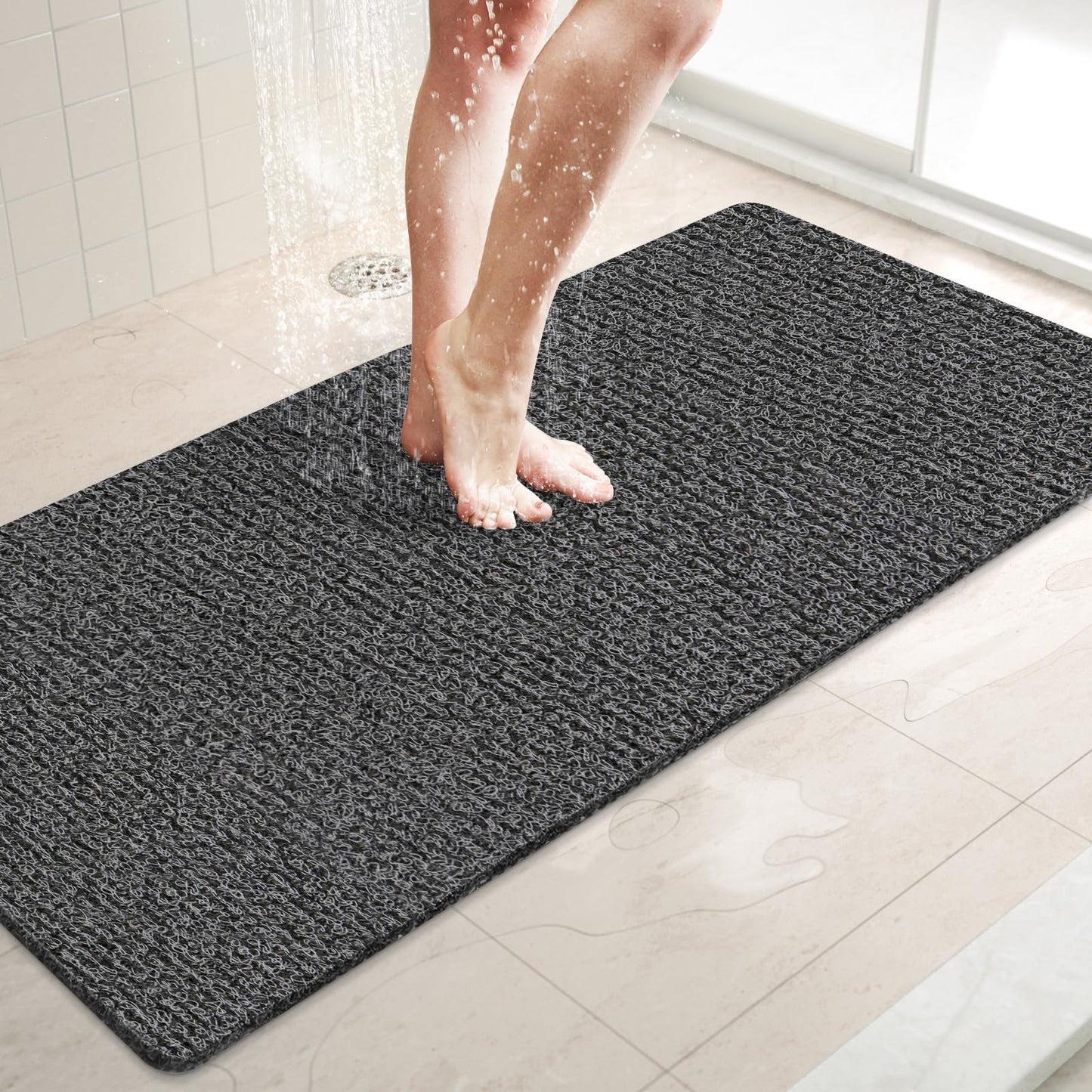 LuxStep Shower Mat Bathtub Mat,24x16 inch, Non-Slip Bath Mat with Drain, Quick Drying PVC Loofah Bathmat for Tub,Shower,Bathroom (Phthalate Free,Grey) | 24x16 inch PVC Loofah Bathmat for Tub,Shower,Bathroom (Phthalate Free,Grey)