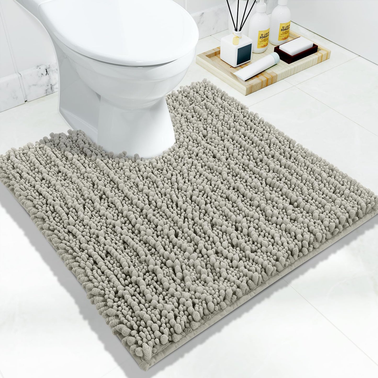 Yimobra Bathroom Rugs Non-Slip Washable – Extra Soft & Absorbent Chenille Bath Mat, Quick-Dry Plush Shaggy Floor & Vanity Bath Rugs for Tub & Shower, Modern Home Decor Accessories, 24 x 17, Grey