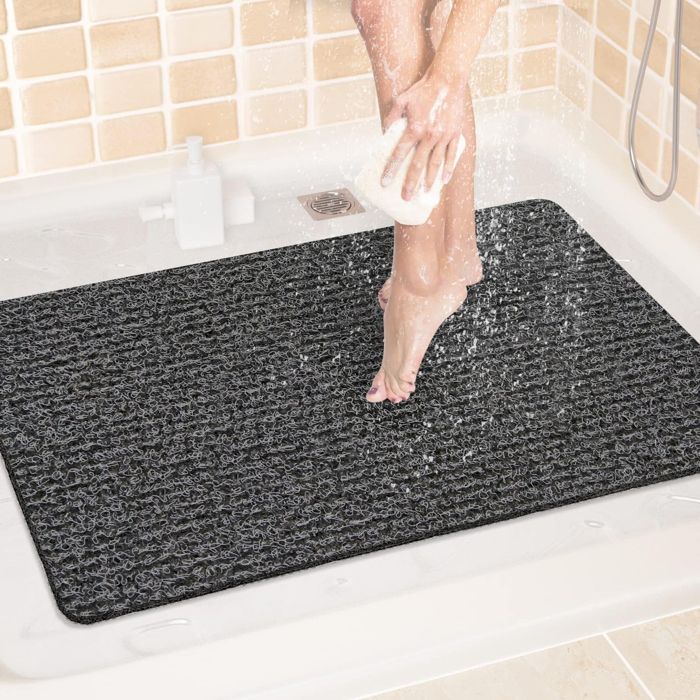 LuxStep Shower Mat Bathtub Mat,24x16 inch, Non-Slip Bath Mat with Drain, Quick Drying PVC Loofah Bathmat for Tub,Shower,Bathroom (Phthalate Free,Grey) | 24x16 inch PVC Loofah Bathmat for Tub,Shower,Bathroom (Phthalate Free,Grey)