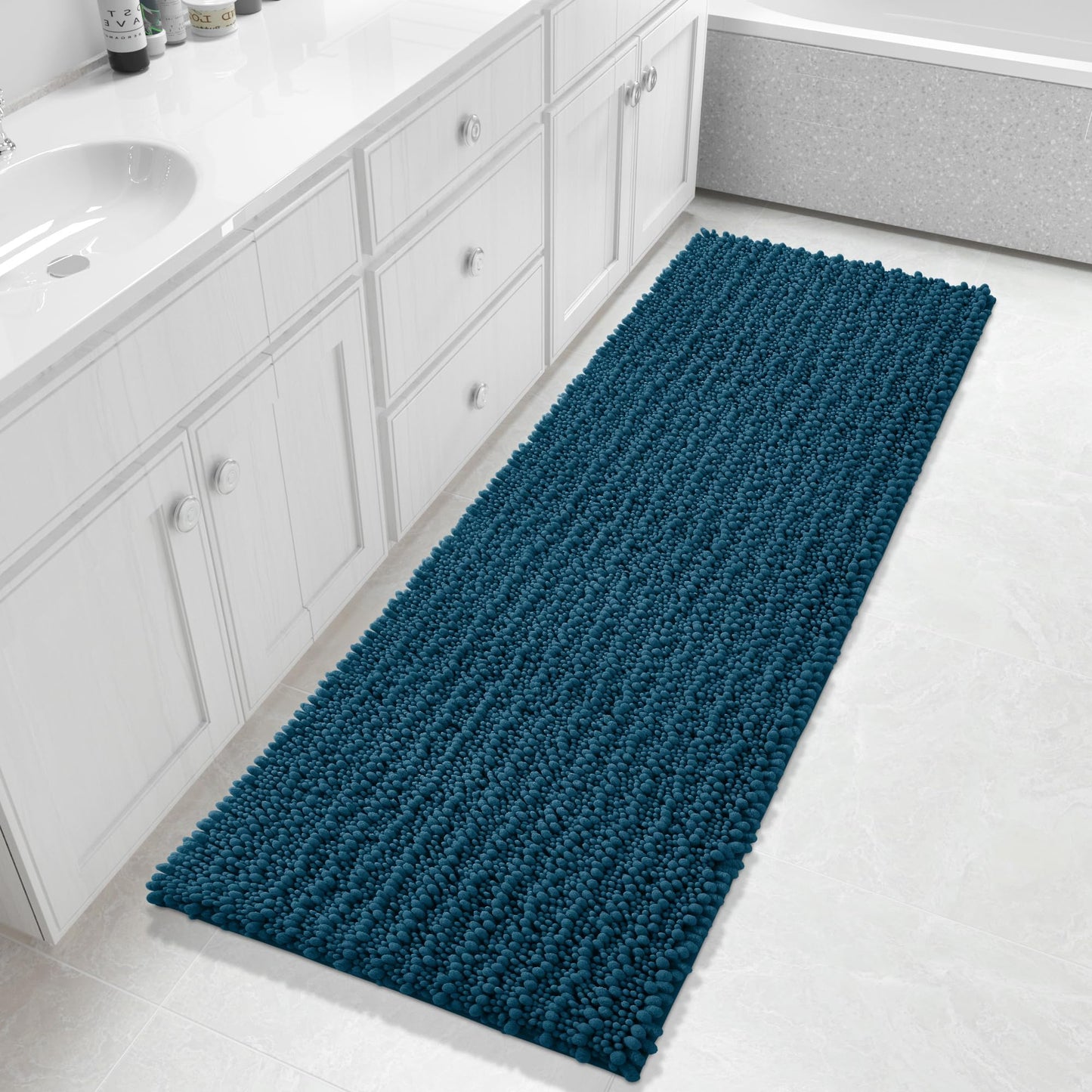 Yimobra Bathroom Rugs Non-Slip Washable – Extra Soft & Absorbent Chenille Bath Mat, Quick-Dry Plush Shaggy Floor & Vanity Bath Rugs for Tub & Shower, Modern Home Decor Accessories, 24 x 17, Grey