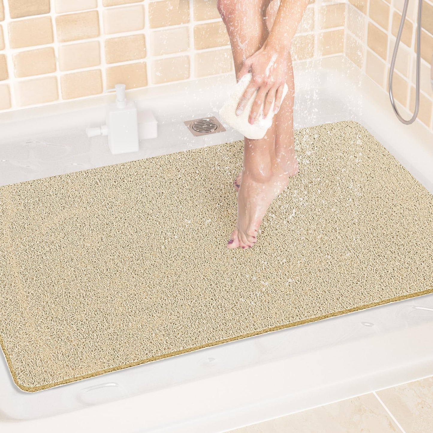 LuxStep Shower Mat Bathtub Mat,24x16 inch, Non-Slip Bath Mat with Drain, Quick Drying PVC Loofah Bathmat for Tub,Shower,Bathroom (Phthalate Free,Grey) | 24x16 inch PVC Loofah Bathmat for Tub,Shower,Bathroom (Phthalate Free,Grey)