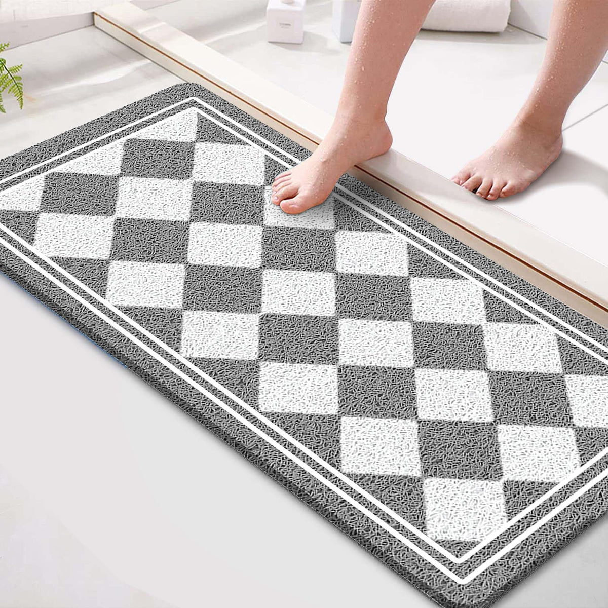 godehone Shower Mats Non Slip Without Suction Cups, PVC Loofah Bathroom Mats, Loofah Mats for Shower and Bathroom, Quick Drying, 15.7× 36 Inch, Grey