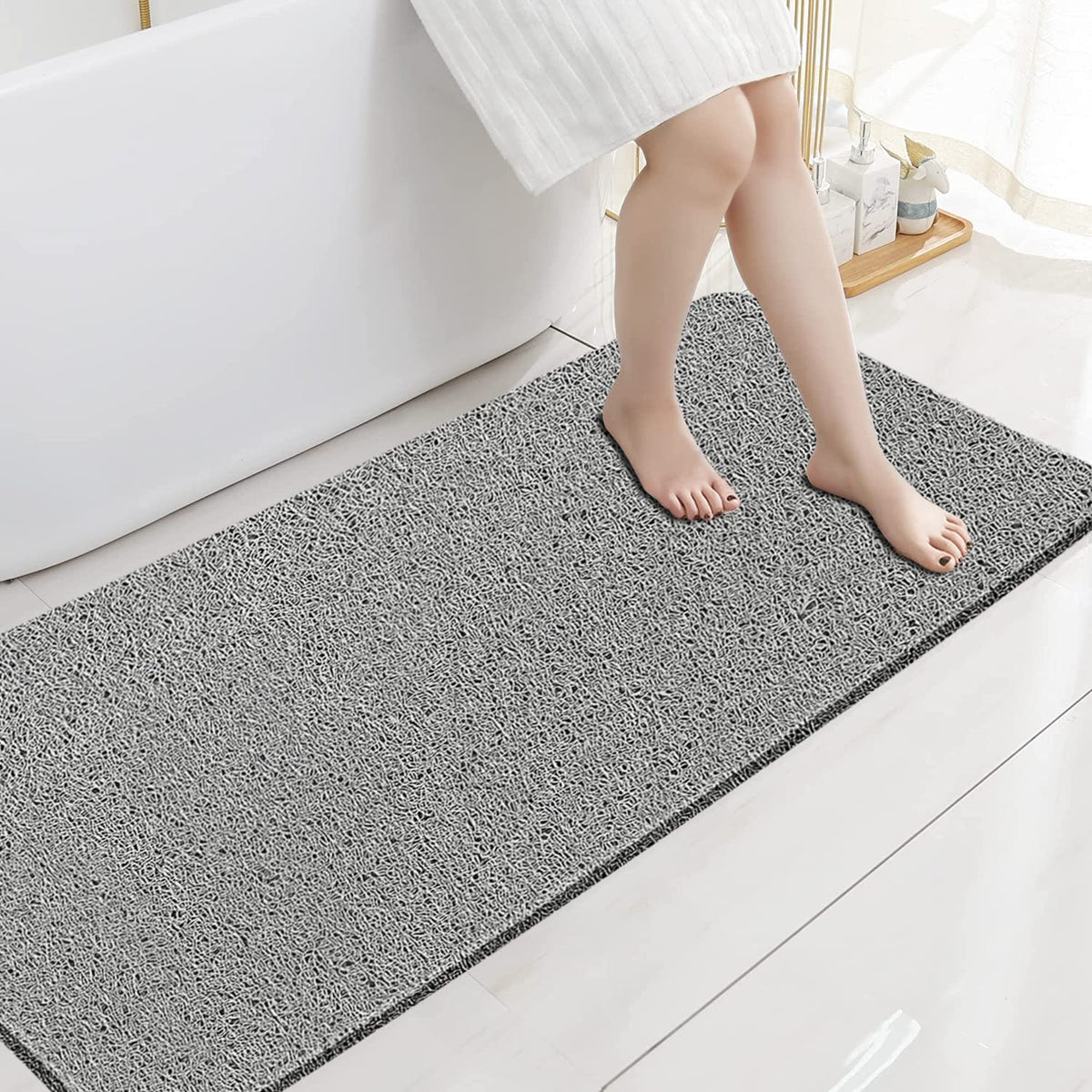 godehone Shower Mats Non Slip Without Suction Cups, PVC Loofah Bathroom Mats, Loofah Mats for Shower and Bathroom, Quick Drying, 15.7× 36 Inch, Grey