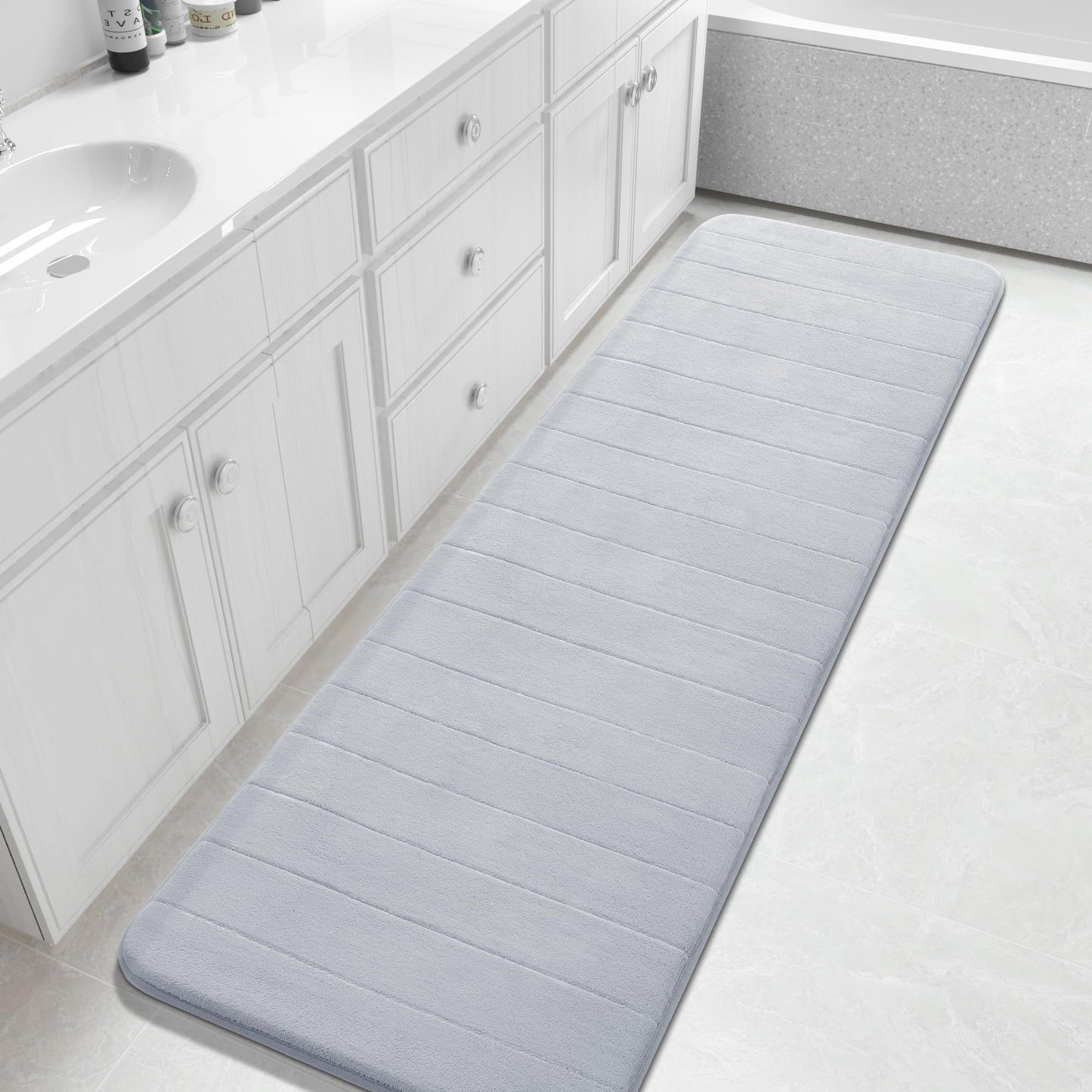 Yimobra Memory Foam Bath Mat, Super Soft Absorbent Bathroom Rug Non Slip, Quick Dry, Machine Washable Floor Carpet for Tub Shower, Home Decor Accessories, 24x17, Grey