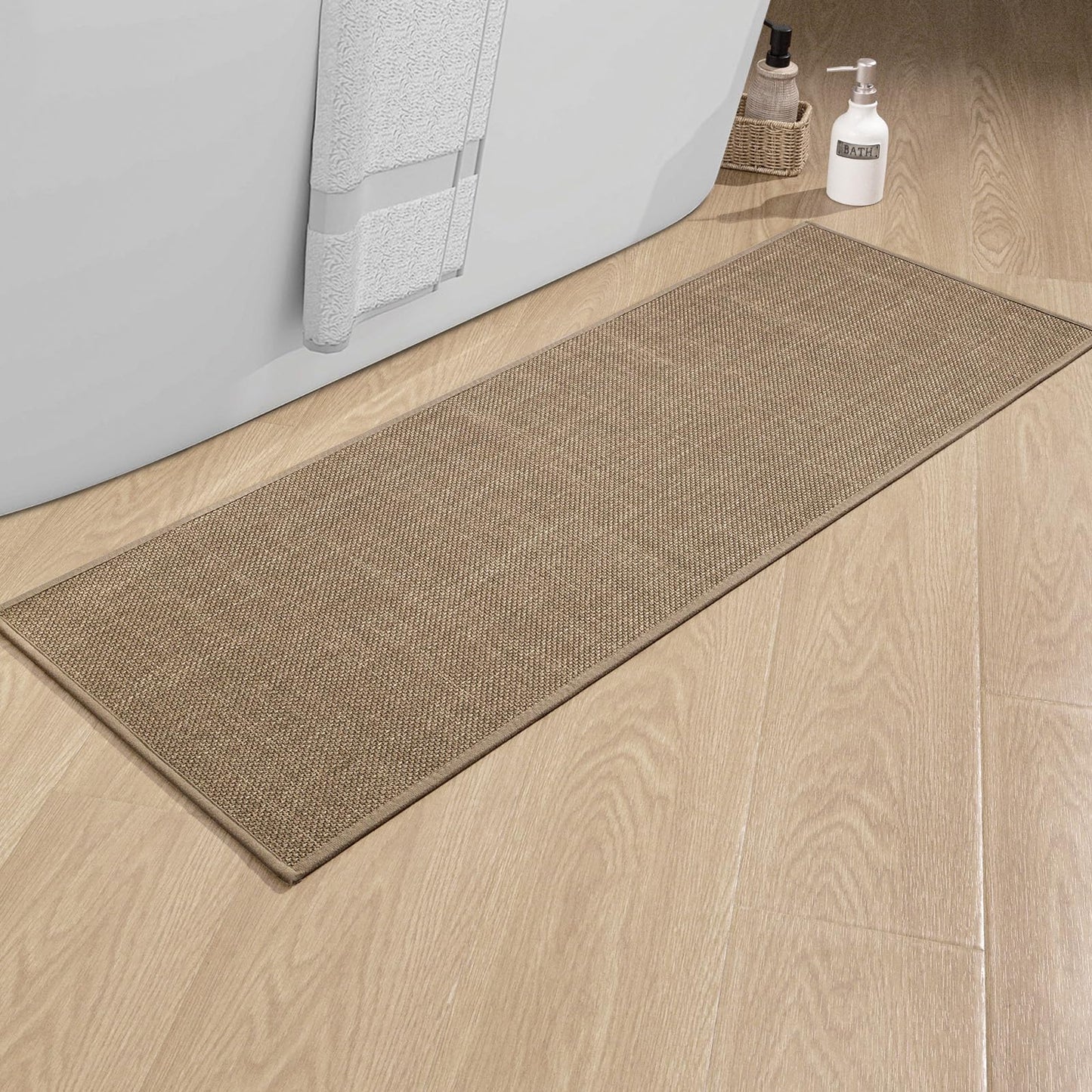 chakme Bathroom Rugs Mat 24x17, Ultra Thin Non Slip Bath Mat Small Quick Dry Absorbent Bath Mat for Bathroom Floor, (Dark Beige, 24"x17")