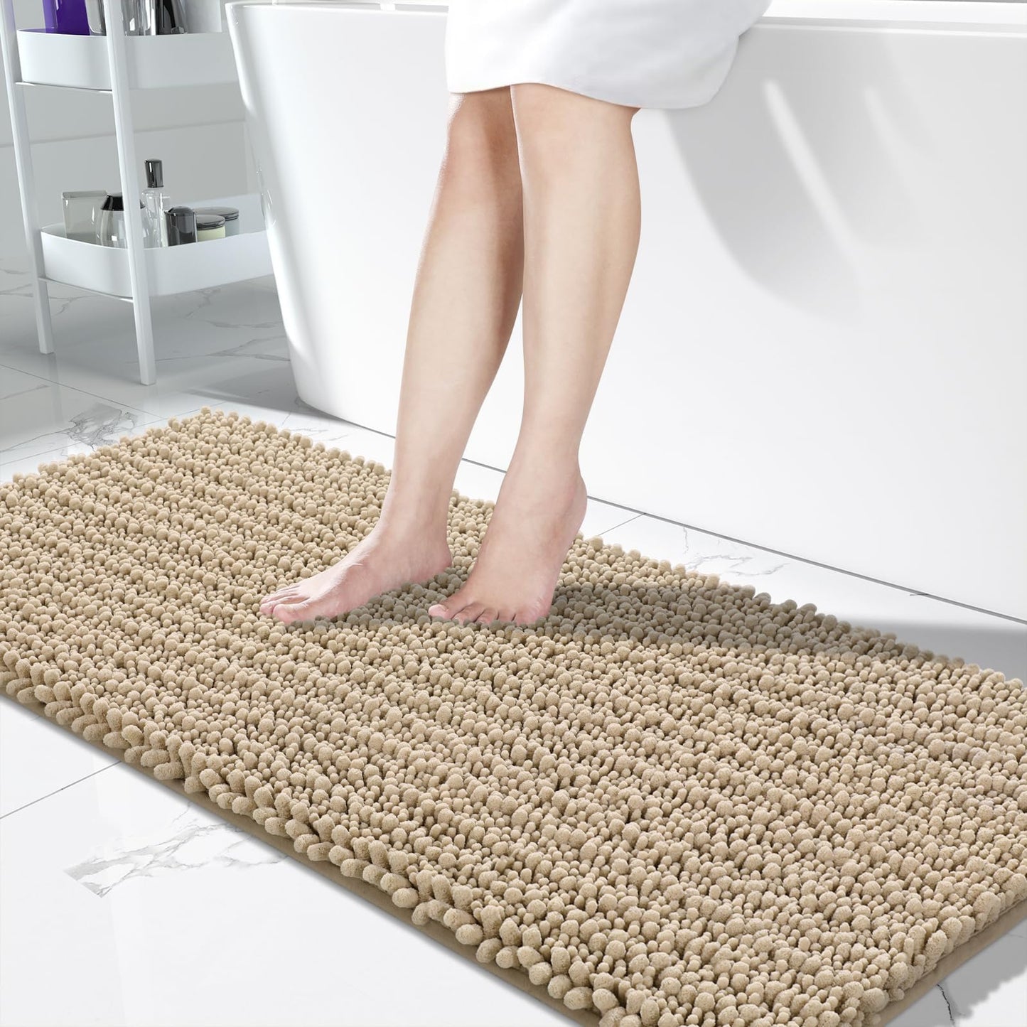 Yimobra Bathroom Rugs Non-Slip Washable – Extra Soft & Absorbent Chenille Bath Mat, Quick-Dry Plush Shaggy Floor & Vanity Bath Rugs for Tub & Shower, Modern Home Decor Accessories, 24 x 17, Grey