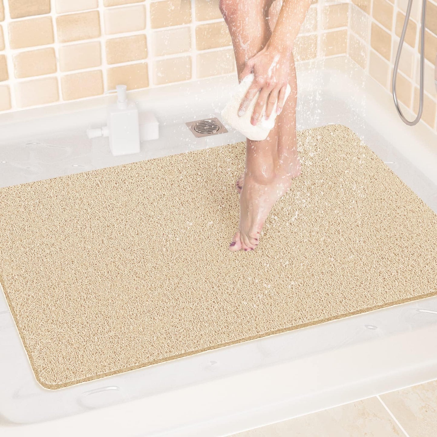 LuxStep Shower Mat Bathtub Mat,24x16 inch, Non-Slip Bath Mat with Drain, Quick Drying PVC Loofah Bathmat for Tub,Shower,Bathroom (Phthalate Free,Grey) | 24x16 inch PVC Loofah Bathmat for Tub,Shower,Bathroom (Phthalate Free,Grey)