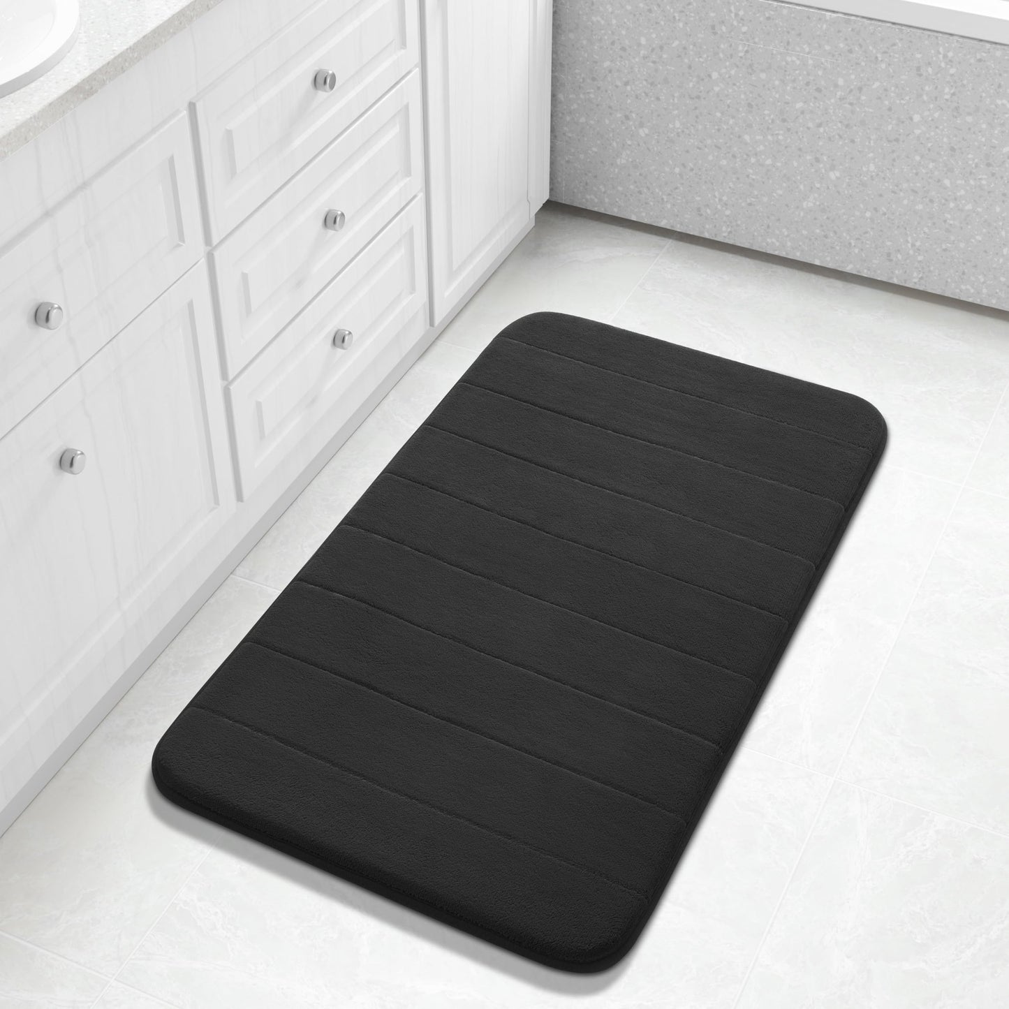 Yimobra Memory Foam Bath Mat, Super Soft Absorbent Bathroom Rug Non Slip, Quick Dry, Machine Washable Floor Carpet for Tub Shower, Home Decor Accessories, 24x17, Grey