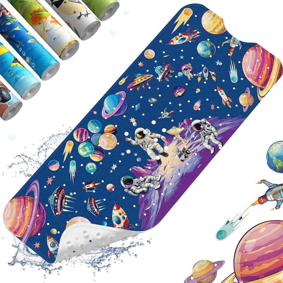 XIYUNTE Baby Bath Mat for Tub Non Slip Kids Bath Mat - 40''x16'' Extra Long Cartoon Turtle Baby Bath Tub Mat Eco-Friendly Toddler Bath Mats with Suction Cups & Drain Holes, Easy to Clean & Easy Drying