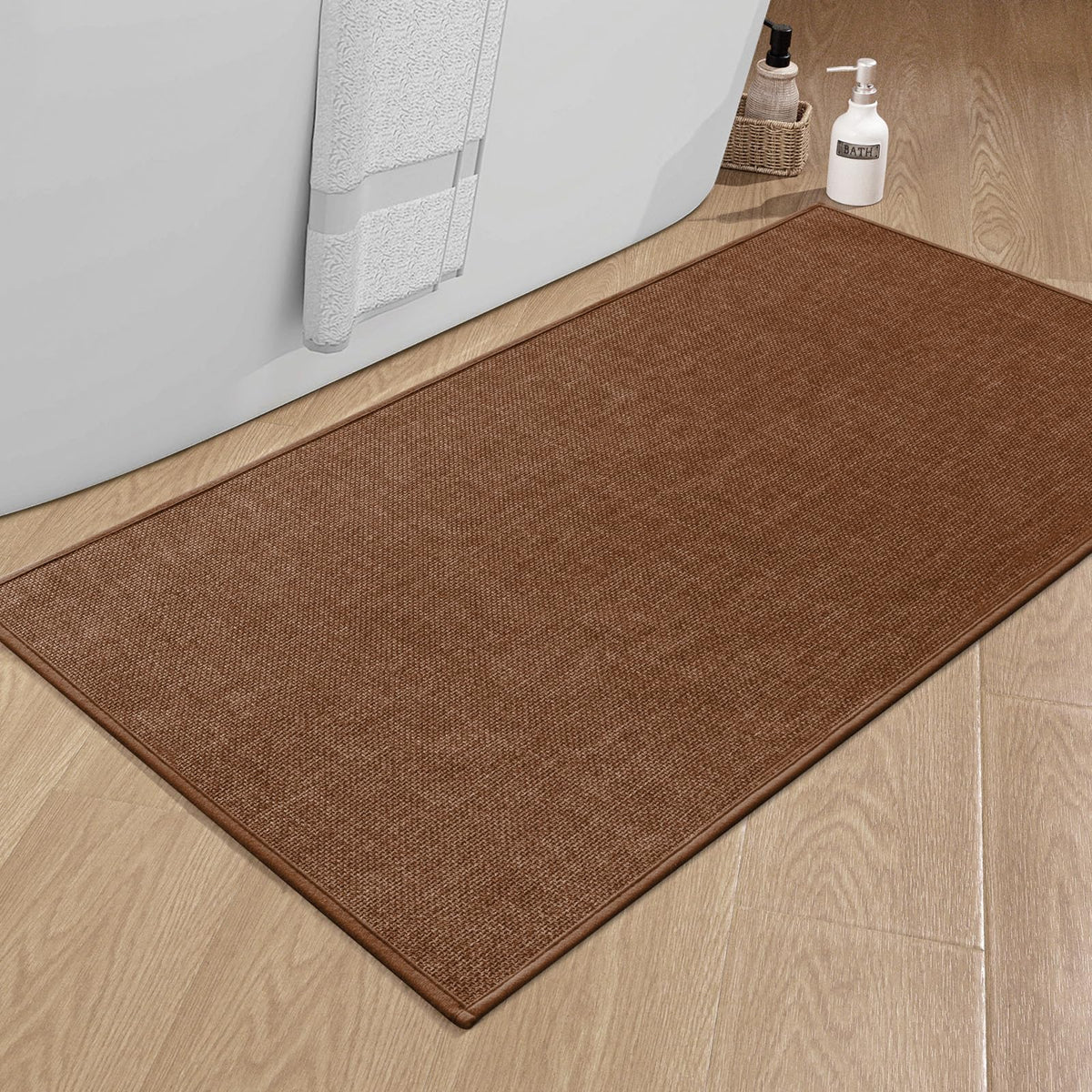 chakme Bathroom Rugs Mat 24x17, Ultra Thin Non Slip Bath Mat Small Quick Dry Absorbent Bath Mat for Bathroom Floor, (Dark Beige, 24"x17")