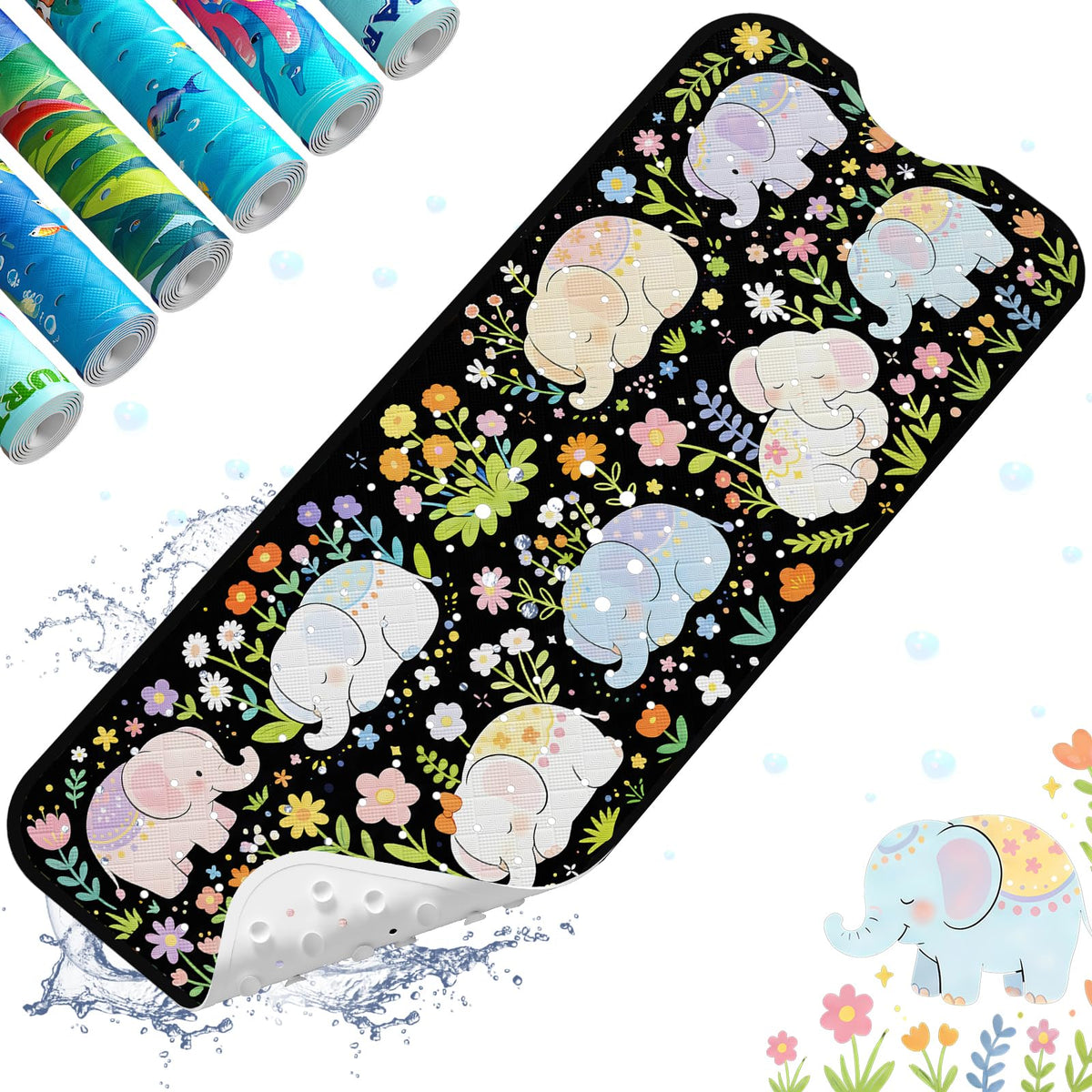 XIYUNTE Baby Bath Mat for Tub Non Slip Kids Bath Mat - 40''x16'' Extra Long Cartoon Bathtub Mat Non Slip Kids Shower Mat Eco-Friendly Toddler Bath Mats with Suction Cups, Machine Washable