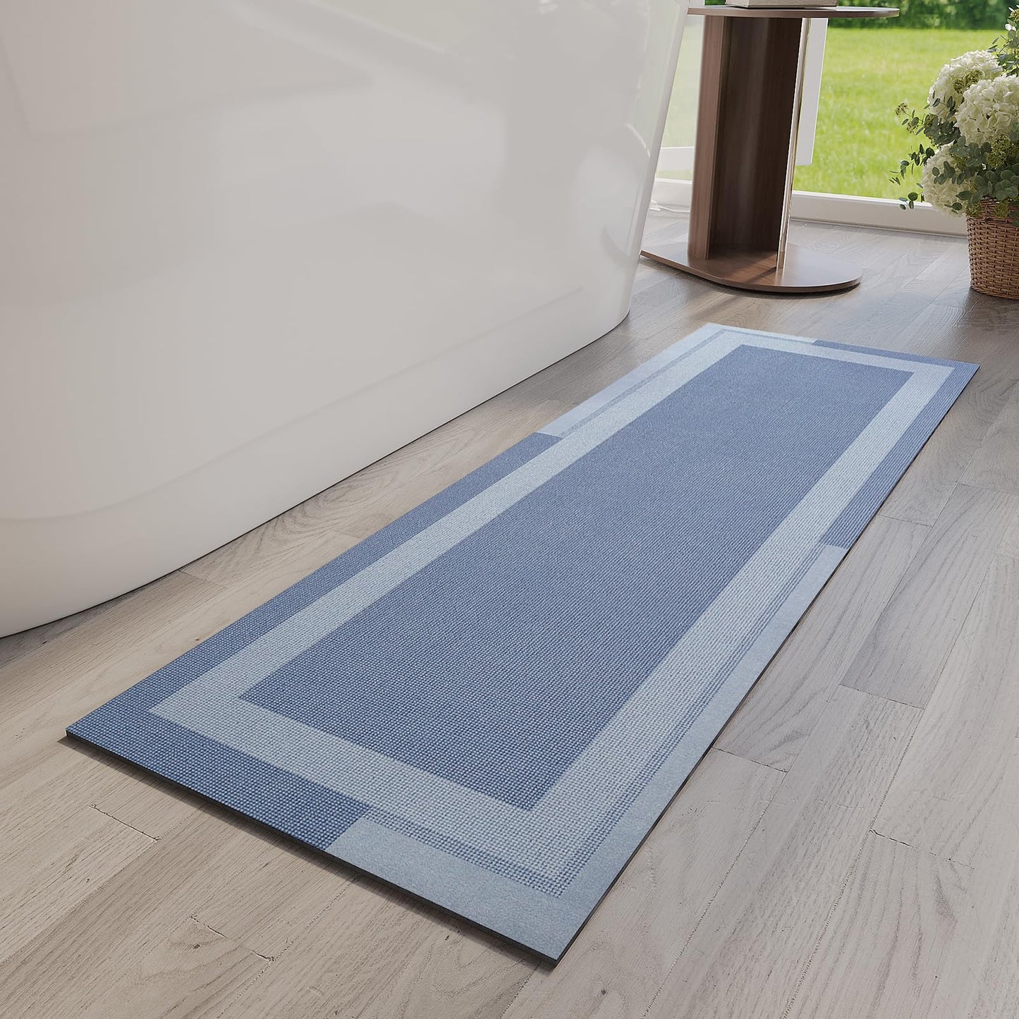YDKGL Non Slip Bath Mat Thin Bathroom Rugs Fit Under Door Grey 16"x 24" | Quick Dry Absorbent Washable Rubber Backing Bath Rug Shower Mat Bathroom Floor Mat for Sink Bathtub Beside Shower Entrance