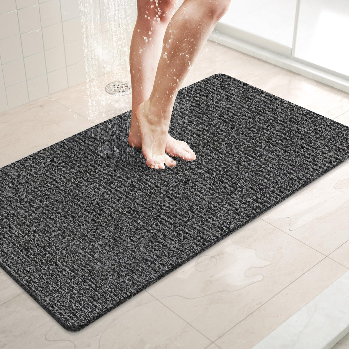 LuxStep Shower Mat Bathtub Mat,24x16 inch, Non-Slip Bath Mat with Drain, Quick Drying PVC Loofah Bathmat for Tub,Shower,Bathroom (Phthalate Free,Grey) | 24x16 inch PVC Loofah Bathmat for Tub,Shower,Bathroom (Phthalate Free,Grey)