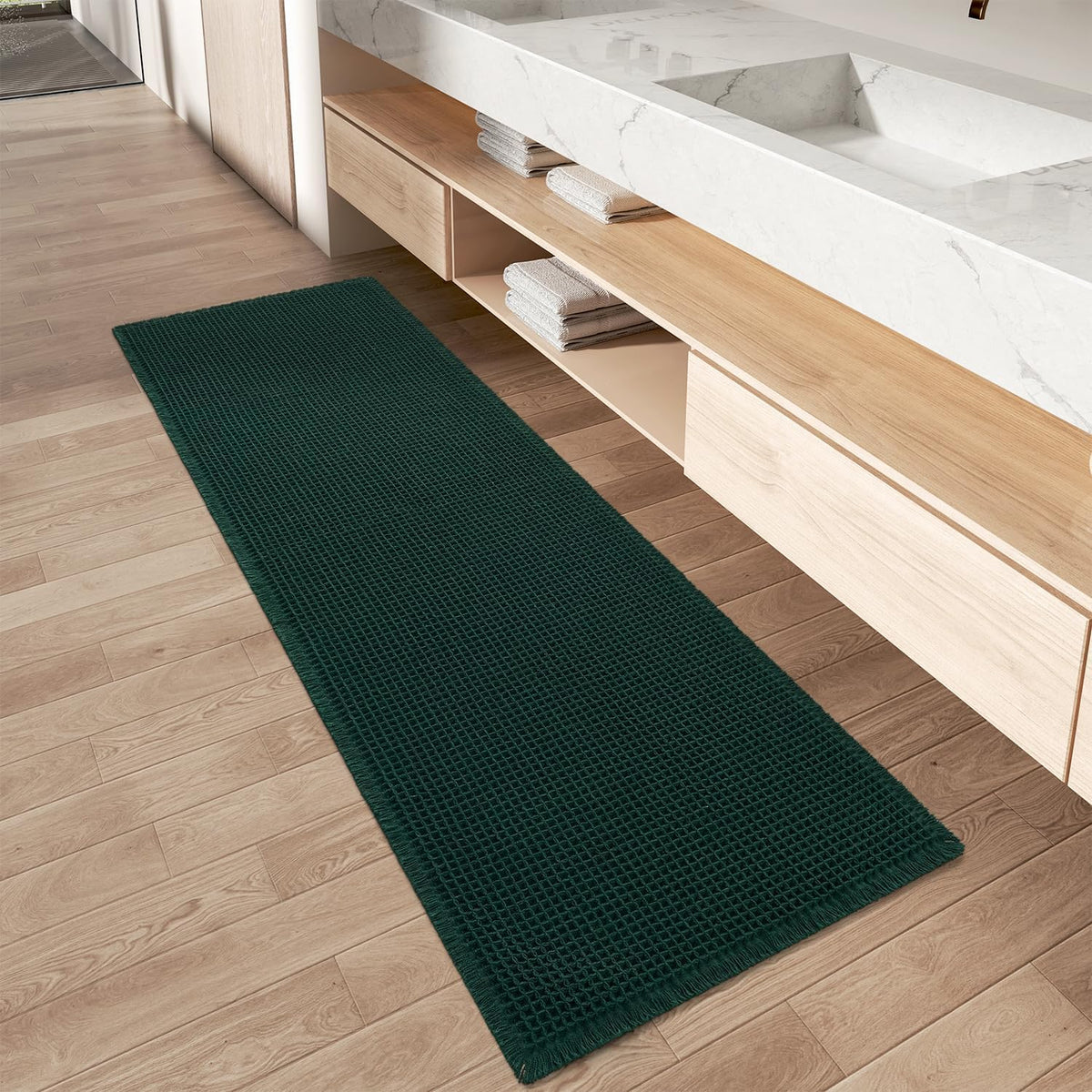 Upgraded Waffle Bath Mat Ultra Absorbent Non Slip Bathroom Mat, 17" x 24" | Brown, Quick Dry Washable Bathroom Rugs, Extra Soft Decorative Bath Rugs for Bathroom Floor, Beside Tub and Shower