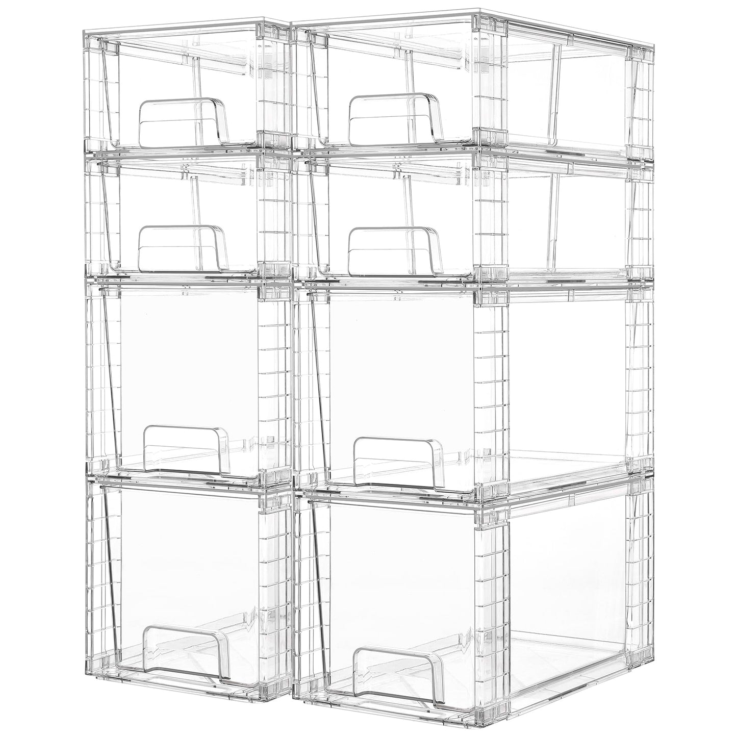 Vtopmart Clear Stackable Storage Drawers, 4 Pack Kitchen Cabinet Set | Medium and Small Pull-Out PET Drawers with Stackable Design for Kitchen Cabinets, Pantry, Under Sink, Medicine