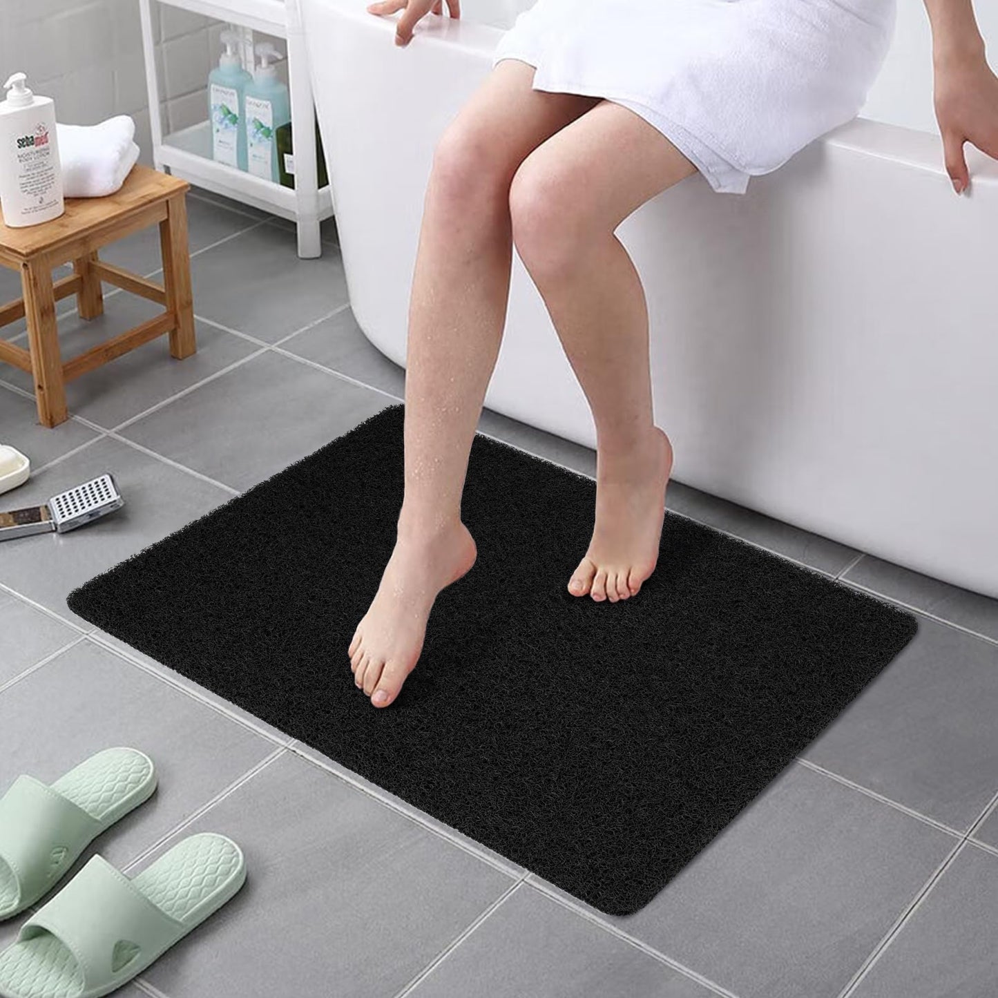 HITSLAM Shower mat Non Slip, 24 x 16 Inch Bath Mat for Tub with Drain Holes, Soft PVC Loofah Bathtub Mat Non Slip, Quick Drying Bathroom Shower Mat, Grey