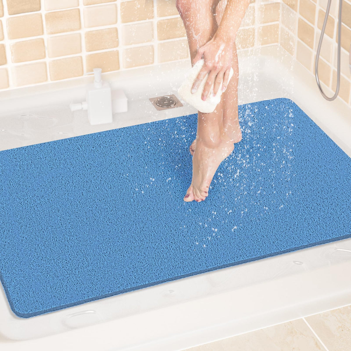 LuxStep Shower Mat Bathtub Mat,24x16 inch, Non-Slip Bath Mat with Drain, Quick Drying PVC Loofah Bathmat for Tub,Shower,Bathroom (Phthalate Free,Grey) | 24x16 inch PVC Loofah Bathmat for Tub,Shower,Bathroom (Phthalate Free,Grey)