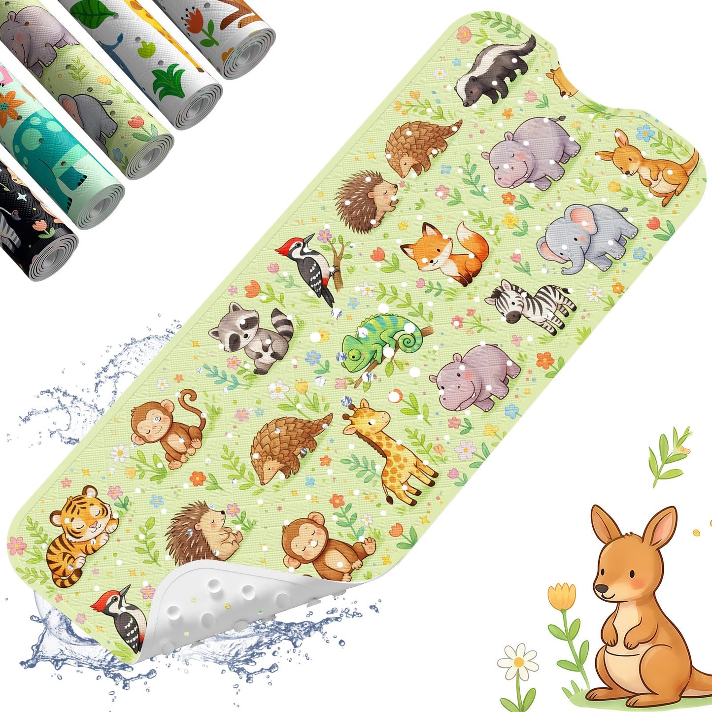 XIYUNTE Baby Bath Mat for Tub Non Slip Kids Bath Mat - 40''x16'' Extra Long Cartoon Turtle Baby Bath Tub Mat Eco-Friendly Toddler Bath Mats with Suction Cups & Drain Holes, Easy to Clean & Easy Drying