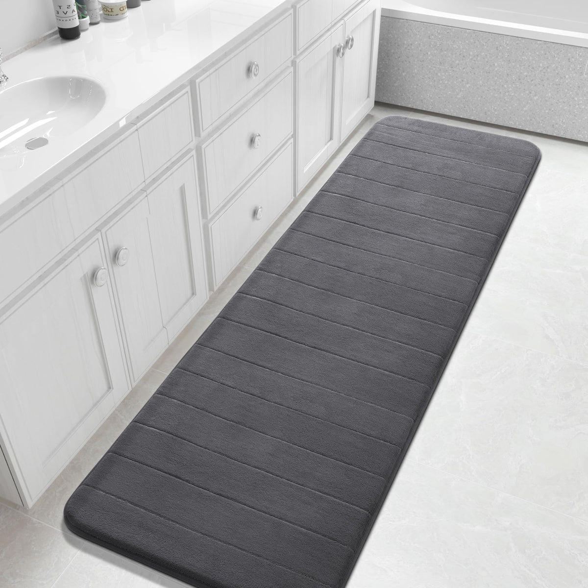 Yimobra Memory Foam Bath Mat, Super Soft Absorbent Bathroom Rug Non Slip, Quick Dry, Machine Washable Floor Carpet for Tub Shower, Home Decor Accessories, 24x17, Grey