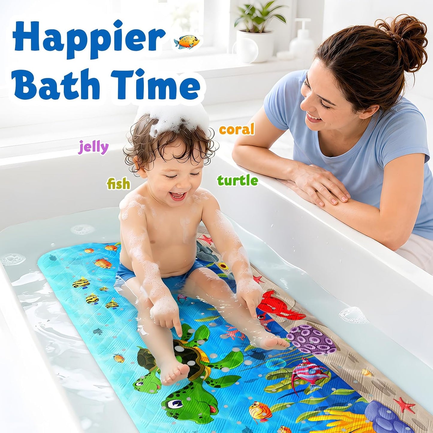 XIYUNTE Bath Mat for Tub Non Slip Bathtub Mat Non Slip 40x16 Baby Bath Mat | 100% BPA Free, Non Toxic, Mildew Resistant, Machine Washable, Extra Long Kids Bath Mat for Tub Non Slip, Toddler Bath Mat