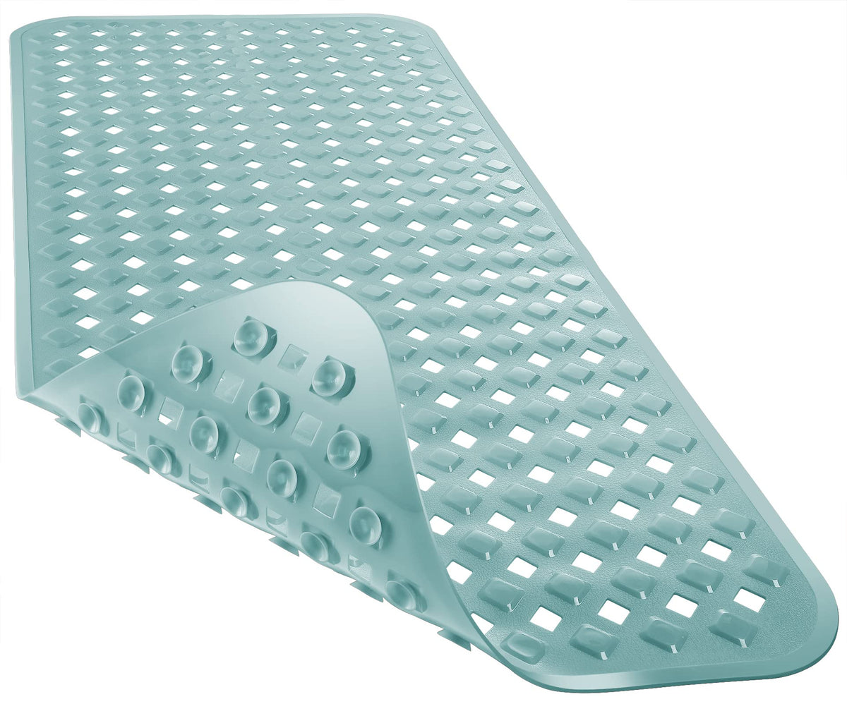 Yimobra Bathtub Mat Non Slip, 35"X16" Shower Mat with Strong Suction Cups & Drain Holes, Long Anti Slip Bath Tub Mat for Inside Shower, Machine Washable Fast Drying, Bathroom Essentials, Clear Blue