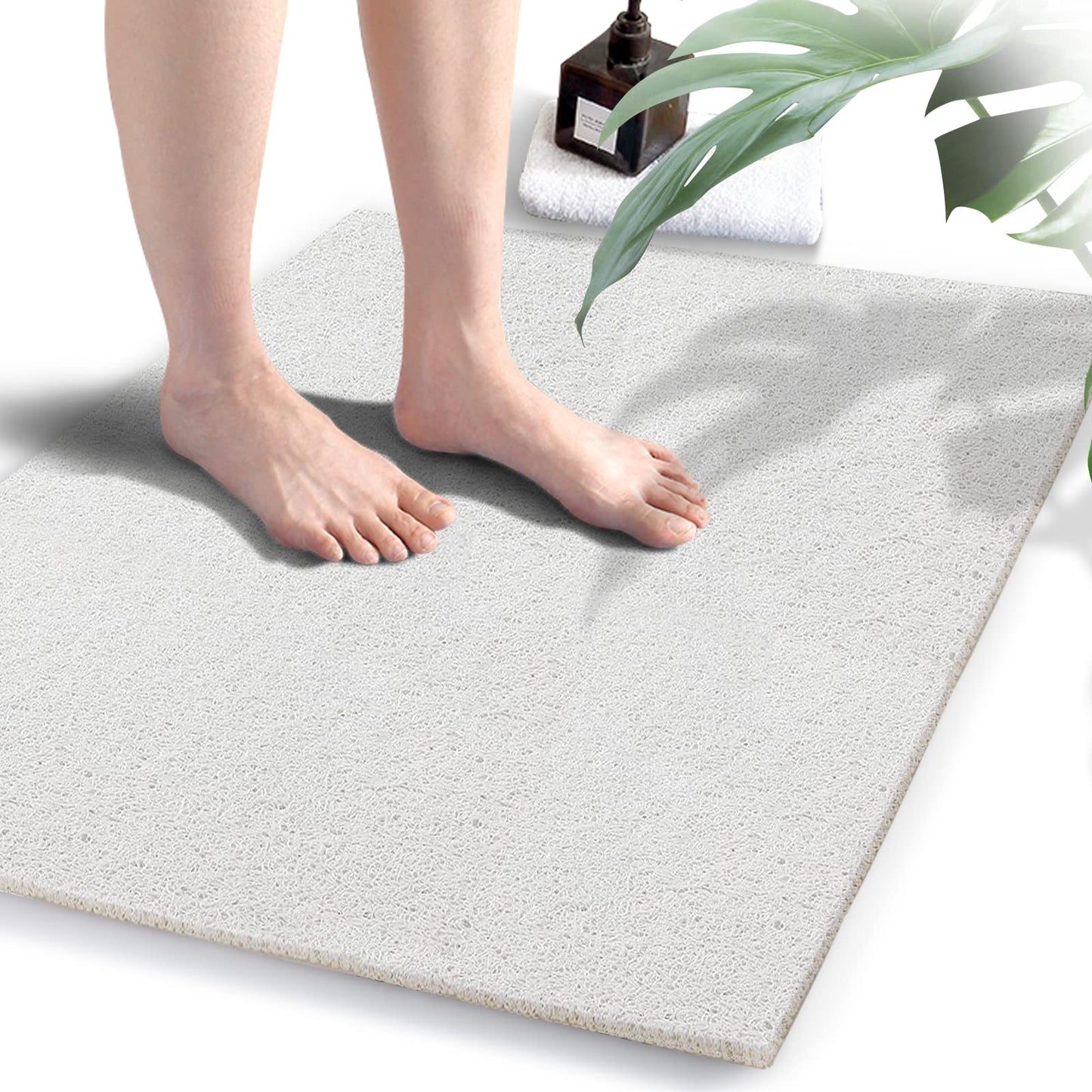 godehone Shower Mats Non Slip Without Suction Cups, PVC Loofah Bathroom Mats, Loofah Mats for Shower and Bathroom, Quick Drying, 15.7× 36 Inch, Grey