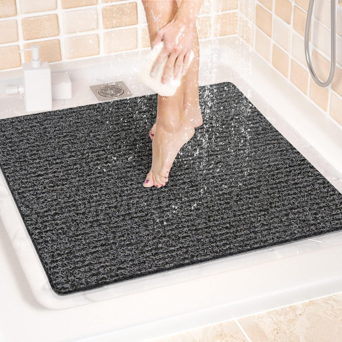 LuxStep Shower Mat Bathtub Mat,24x16 inch, Non-Slip Bath Mat with Drain, Quick Drying PVC Loofah Bathmat for Tub,Shower,Bathroom (Phthalate Free,Grey) | 24x16 inch PVC Loofah Bathmat for Tub,Shower,Bathroom (Phthalate Free,Grey)
