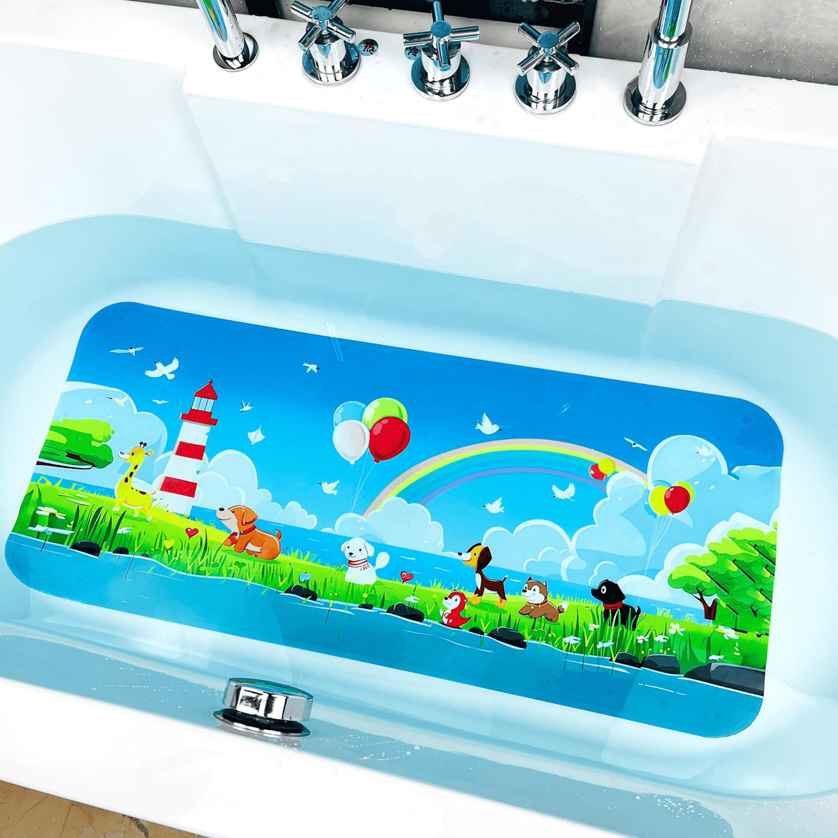 BEEHOMEE Bath Mats for Tub Kids,Baby Toddler - Large Cartoon Non-Slip Bathroom Bathtub Anti-Slip Shower Mats for Floor 35x15,Machine Washable XL Size Bathroom Mats (Blue-Octopus)