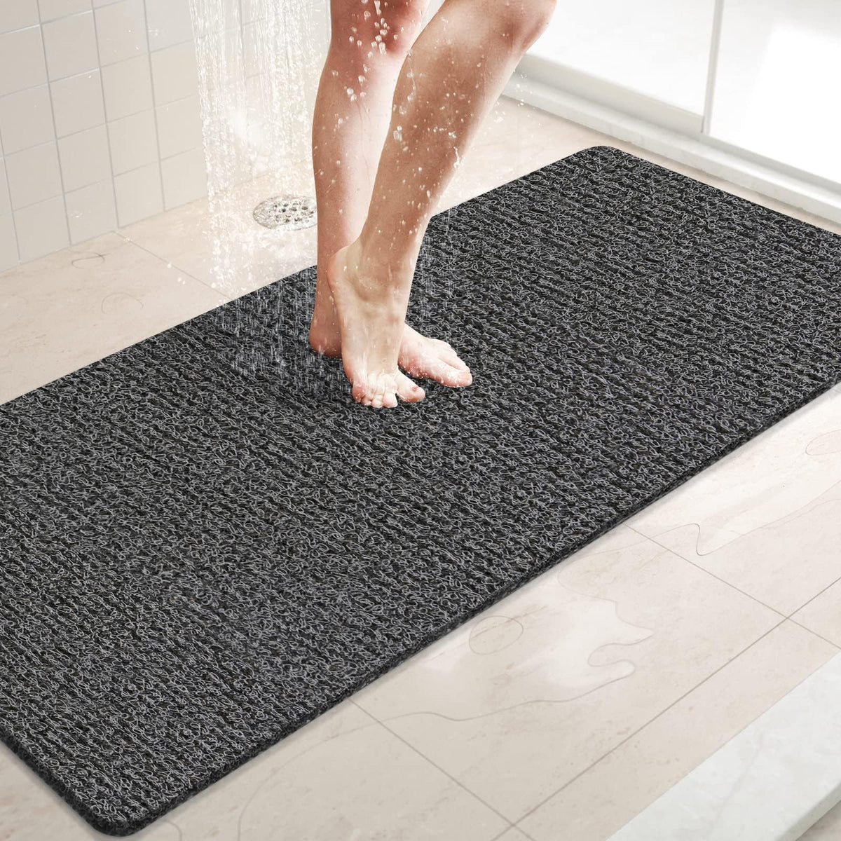 LuxStep Shower Mat Bathtub Mat,24x16 inch, Non-Slip Bath Mat with Drain, Quick Drying PVC Loofah Bathmat for Tub,Shower,Bathroom (Phthalate Free,Grey) | 24x16 inch PVC Loofah Bathmat for Tub,Shower,Bathroom (Phthalate Free,Grey)