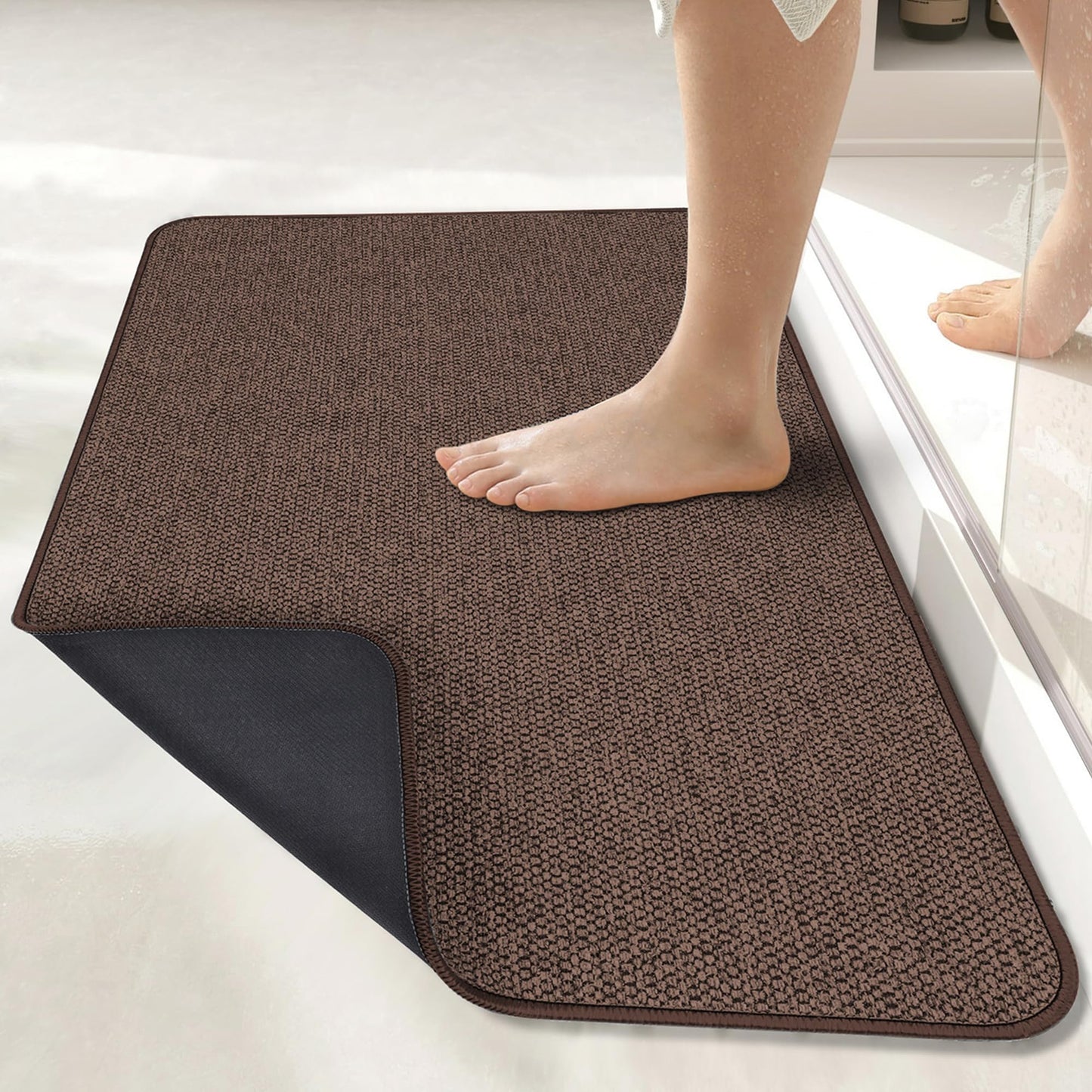 Bath Mat,Ultra Thin Bathroom Rugs,Rubber Bath Mats for Bathroom,No Slip Bath Rugs,Quick Dry,Machine Washable,Low Pile,Absorbent,Shower Outside,Sink,Home Decor Accessories.Grey,1'5"x2'3"(17x27Inch)