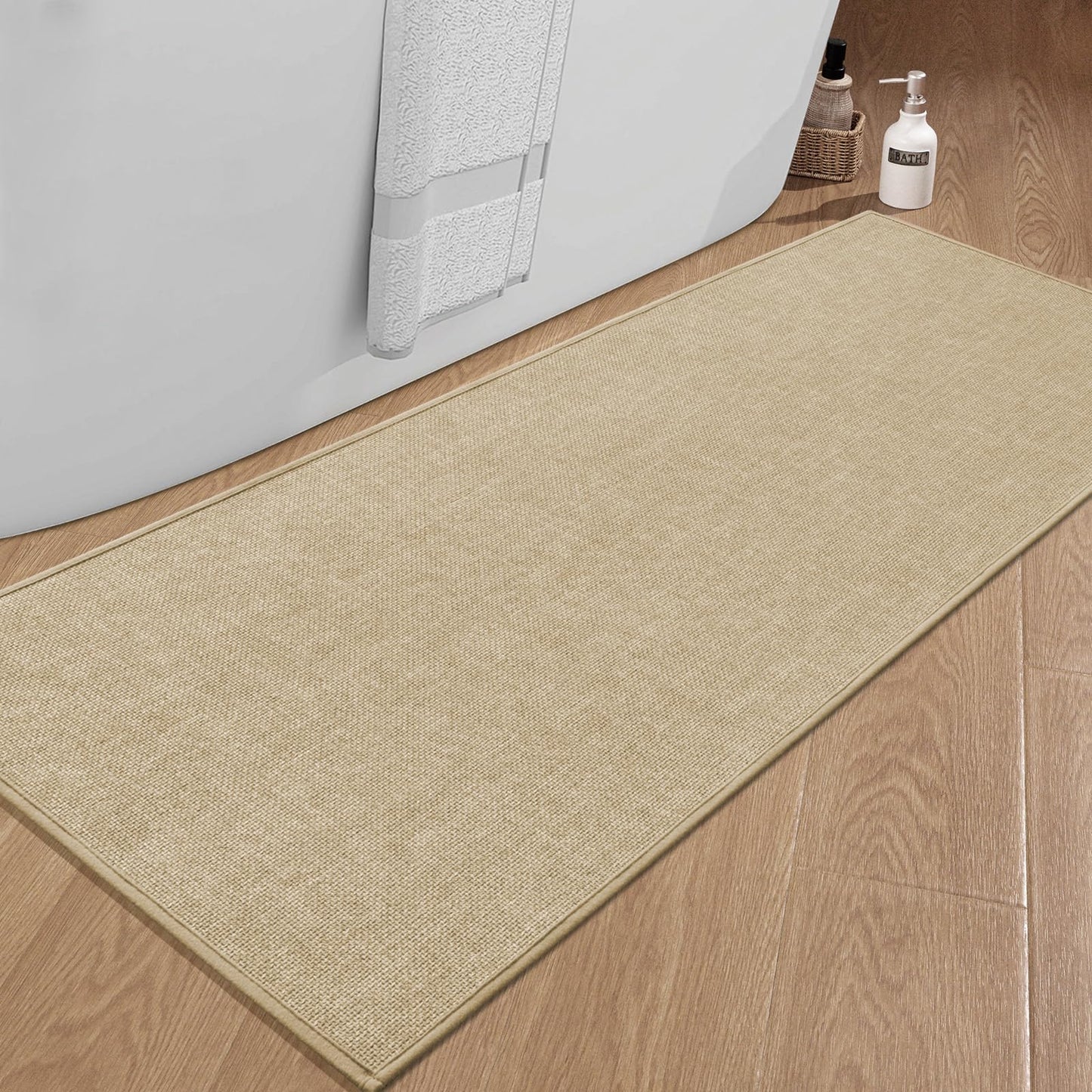 chakme Bathroom Rugs Mat 24x17, Ultra Thin Non Slip Bath Mat Small Quick Dry Absorbent Bath Mat for Bathroom Floor, (Dark Beige, 24"x17")