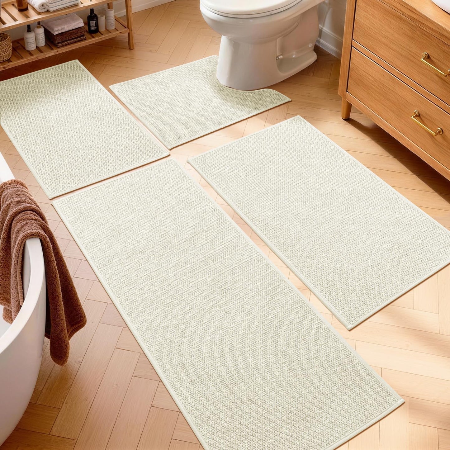 YIHOUSE Gray Bathroom Rugs Sets 3 Piece, Quick Dry Thin Bath Mat with Toilet Rug, Non Slip Absorbent Machine Washable, Bath Runner Rugs for Bathtub Sink Home Decor