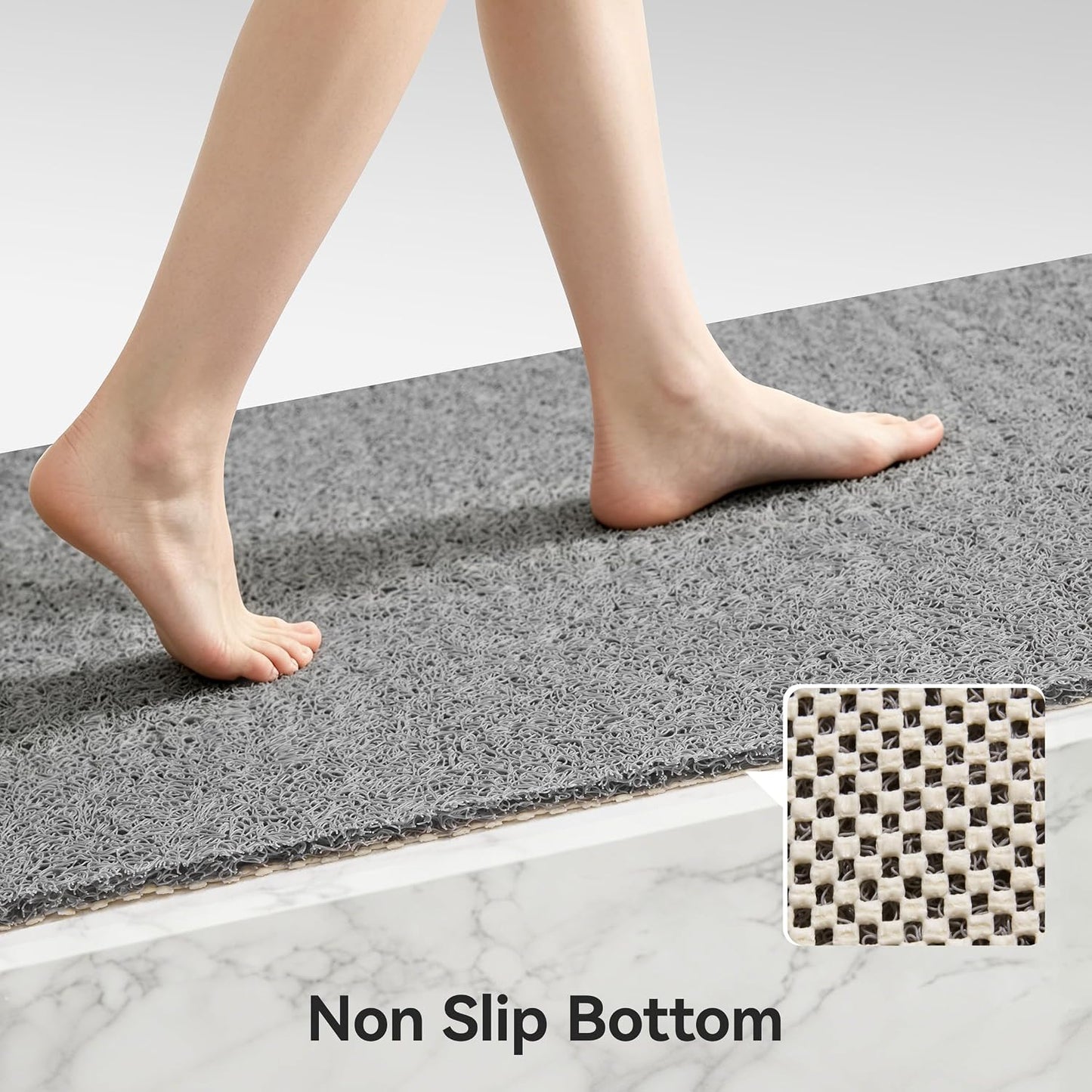 Asvin Soft Textured Bath, Shower, Tub Mat, 24x16 Inch Rectangular, Phthalate Free, Non Slip Comfort Bathtub Mats with Drain, PVC Loofah Bathroom Mat for Wet Areas, Quick Drying, Grey