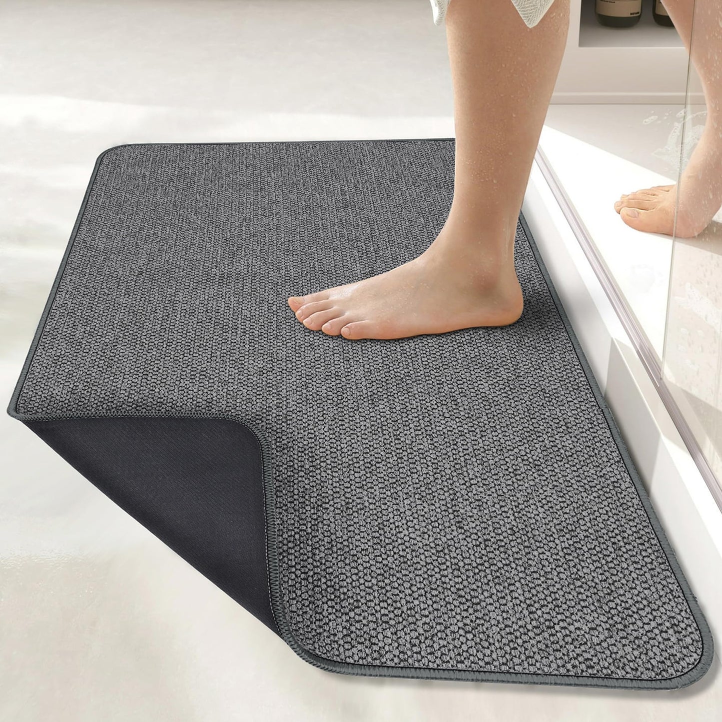 Bath Mat,Ultra Thin Bathroom Rugs,Rubber Bath Mats for Bathroom,No Slip Bath Rugs,Quick Dry,Machine Washable,Low Pile,Absorbent,Shower Outside,Sink,Home Decor Accessories.Grey,1'5"x2'3"(17x27Inch)
