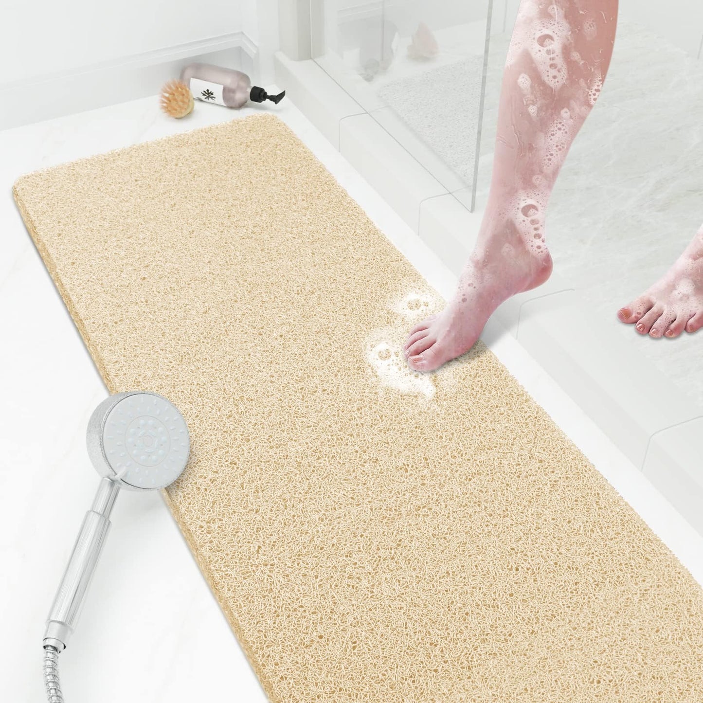 SoftDuo Shower Mat Bathtub Mat Non-Slip Soft Tub Mat | 24x16 inch,PVC Loofah Bath Mat with Drain for Tub and Bathroom,Quick Drying,Grey
