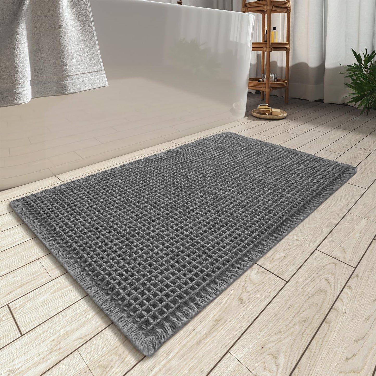 Upgraded Waffle Bath Mat Ultra Absorbent Non Slip Bathroom Mat, 17" x 24" | Brown, Quick Dry Washable Bathroom Rugs, Extra Soft Decorative Bath Rugs for Bathroom Floor, Beside Tub and Shower