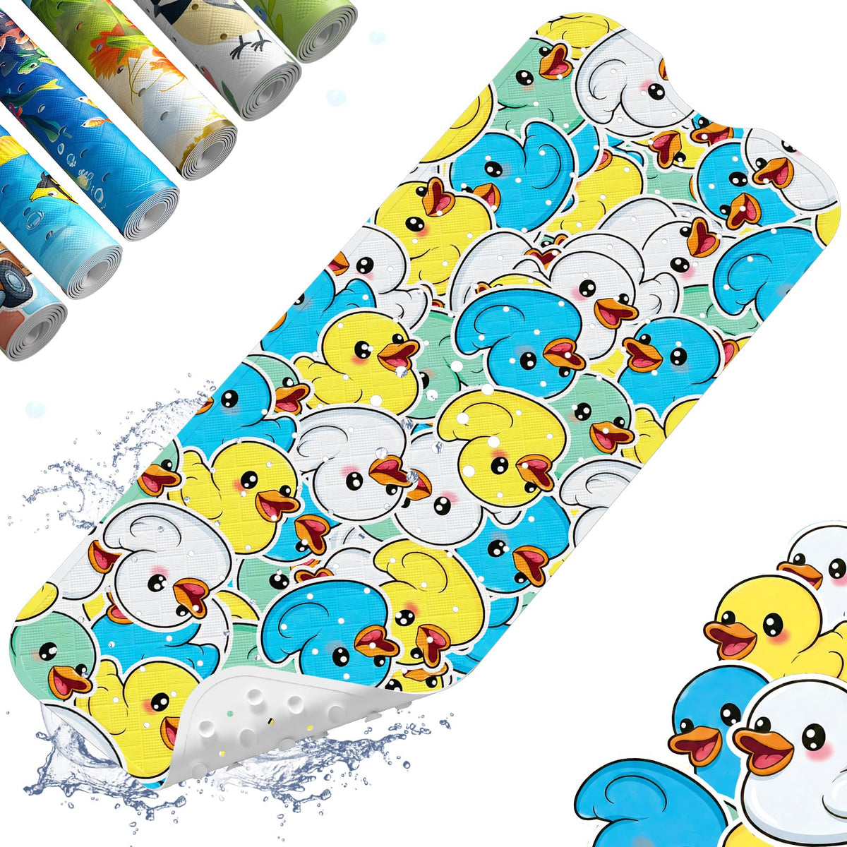 XIYUNTE Baby Bath Mat for Tub Non Slip Kids Bath Mat - 40''x16'' Extra Long Cartoon Turtle Baby Bath Tub Mat Eco-Friendly Toddler Bath Mats with Suction Cups & Drain Holes, Easy to Clean & Easy Drying