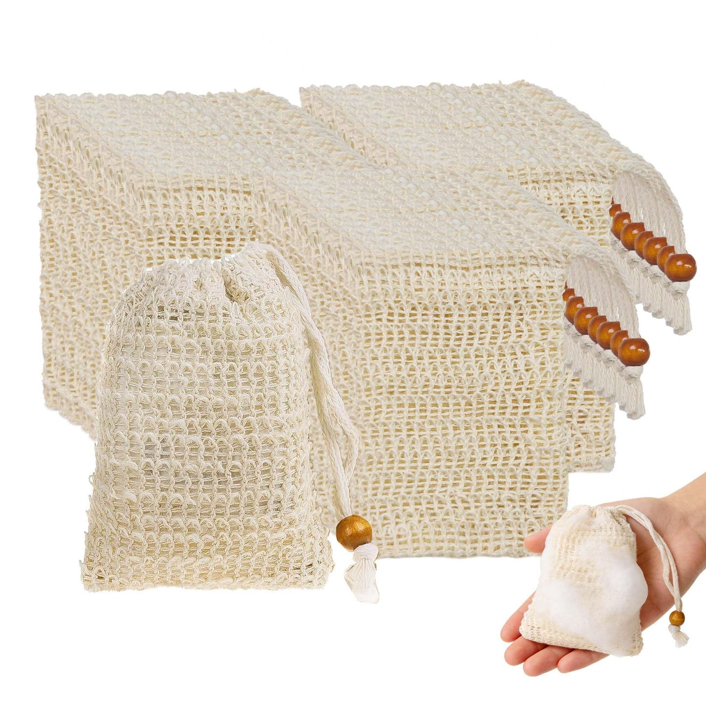 Natural Sisal Soap Saver Bag for Soap Bar Organic Soap Pouch for Exfoliating Lathers and Air Dry Soap Bar Shower Soap Saver Bag (8 Pcs)