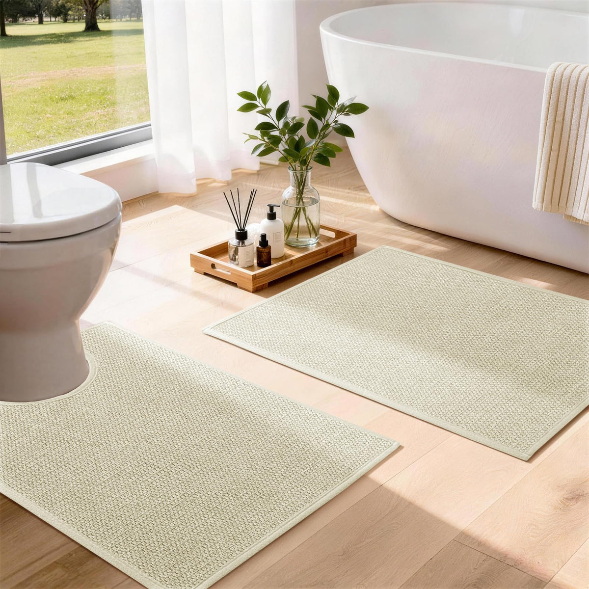 YIHOUSE Gray Bathroom Rugs Sets 3 Piece, Quick Dry Thin Bath Mat with Toilet Rug, Non Slip Absorbent Machine Washable, Bath Runner Rugs for Bathtub Sink Home Decor